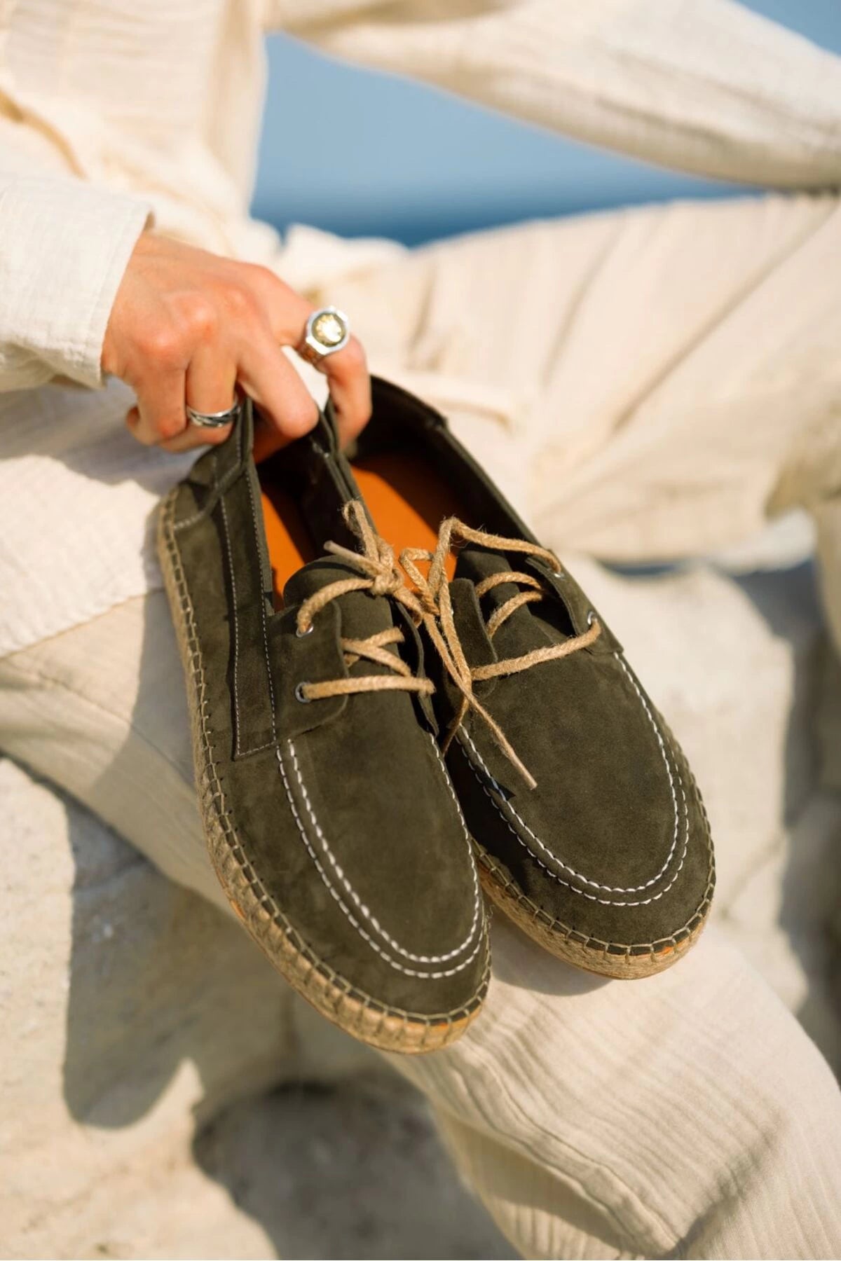 LUKKA SHOES Fleur Hakiki Deri Haki Bağcıklı Espadril