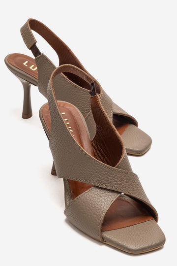 LUKKA SHOES Hakiki Deri Perla Kadın Vizon Çapraz Topuklu Ayakkabı