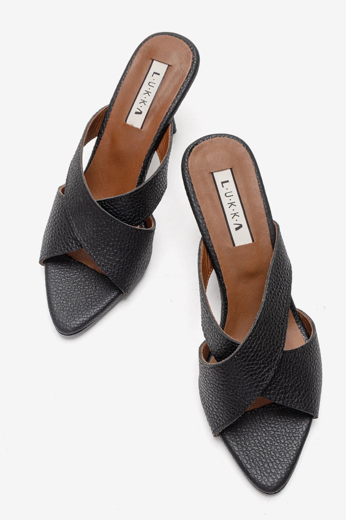 LUKKA SHOES Hakiki Deri Mila Kadın Siyah Çapraz Topuklu Terlik