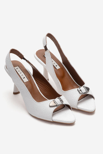 LUKKA SHOES Hakiki Deri Agnes Kadın Toka Detay Beyaz Topuklu Sandalet