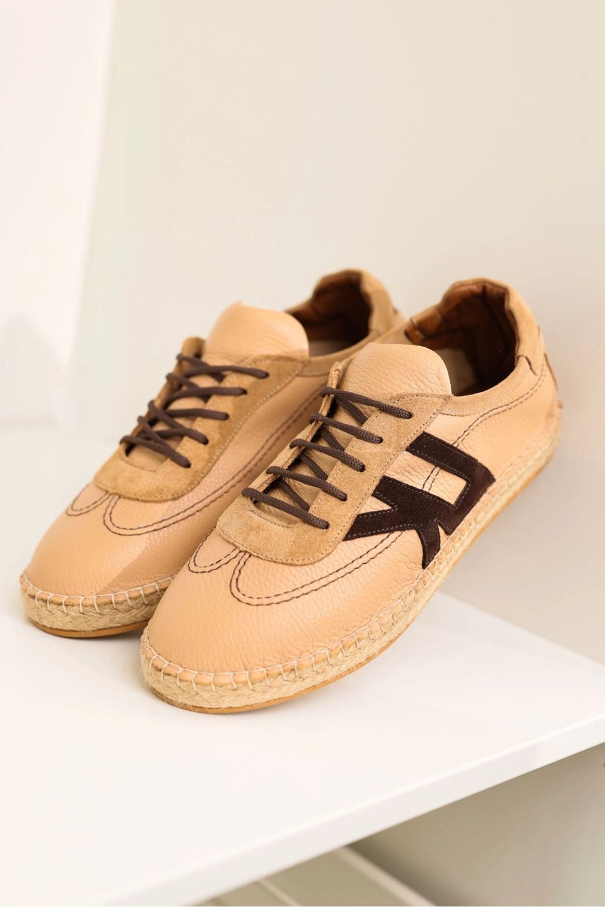 LUKKA SHOES Hakiki Deri Chester Nude Bej Bağcıklı Spor Espadril