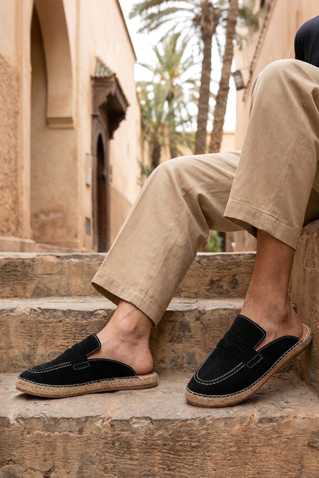 LUKKA SHOES Erkek Amaya El Yapımı Siyah Suni Deri Tozu Espadril Loafer Terlik