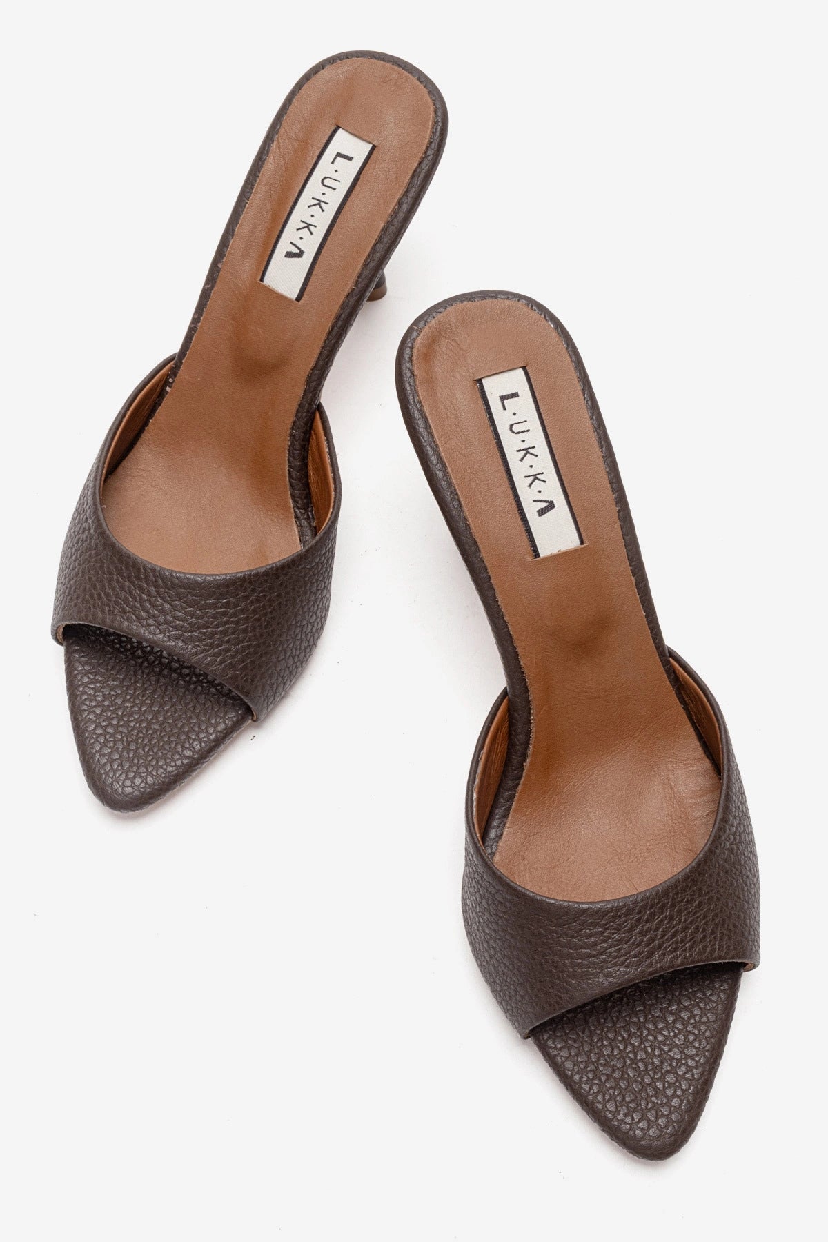 LUKKA SHOES Hakiki Deri Aria Kadın Acı Kahve Tek Yüz Topuklu Terlik