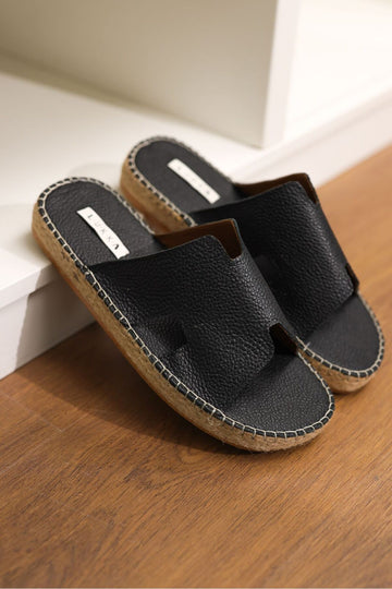 LUKKA SHOES Grace Hakiki Deri Erkek Siyah Bohem Terlik Espadril