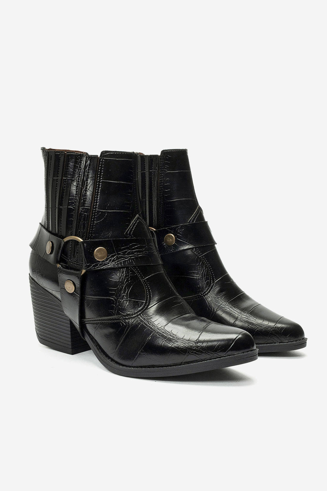 LUKKA SHOES Nova Kadın Siyah Kroko Western Dallas Tak Çıkar Bot