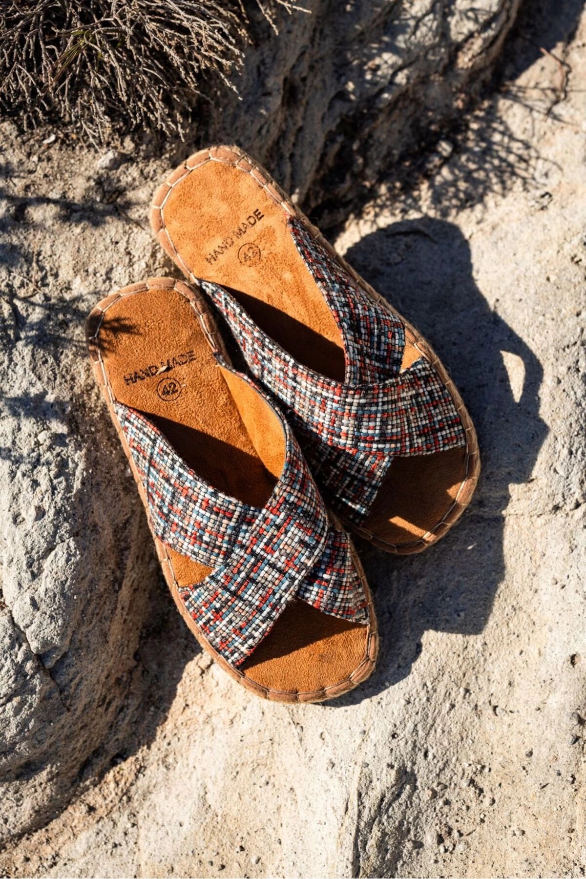 LUKKA SHOES Zeta Kırmızı Çizgili Çapraz Keten Erkek Terlik