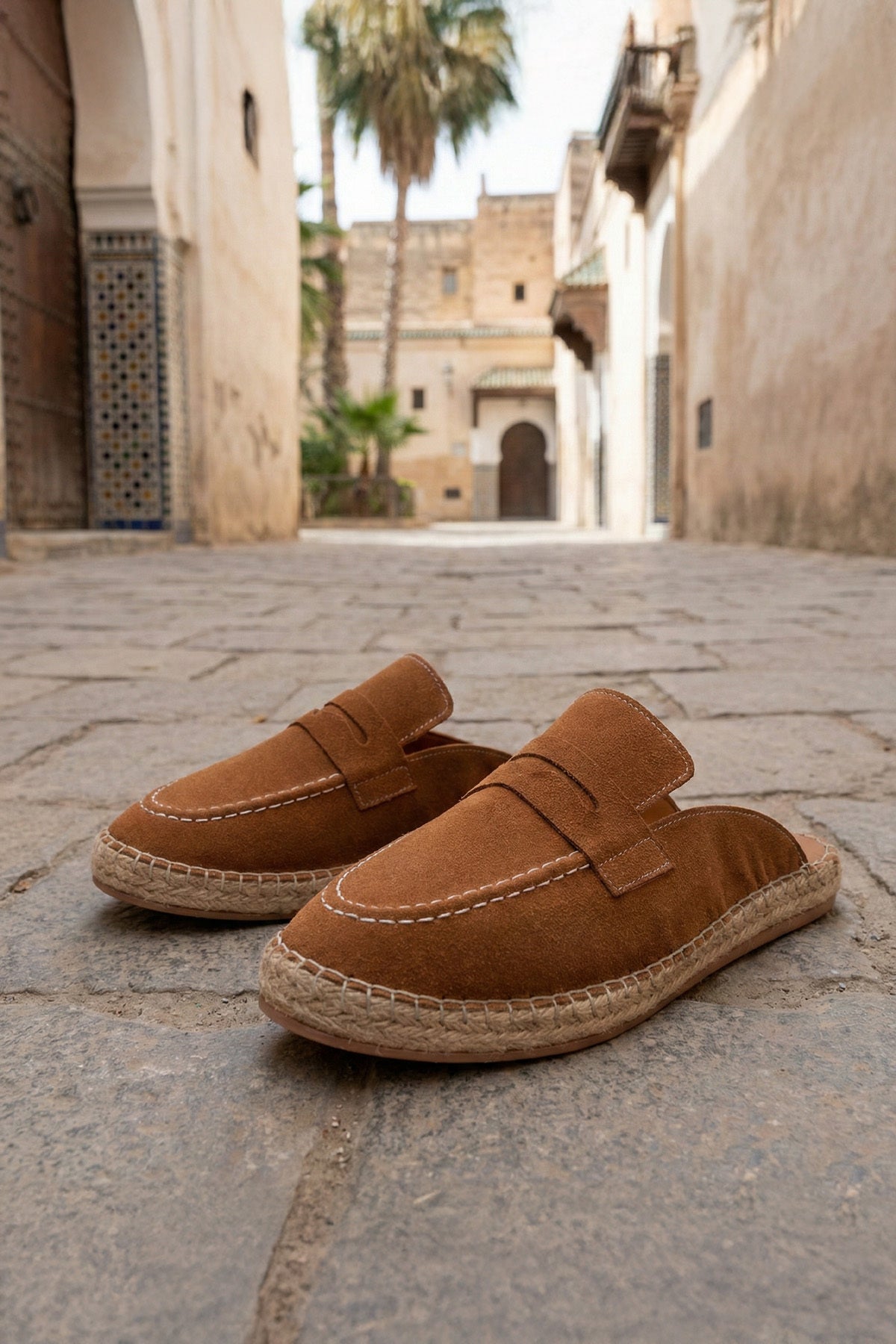 LUKKA SHOES Erkek Amaya El Yapımı Taba Suni Deri Tozu Espadril Loafer Terlik
