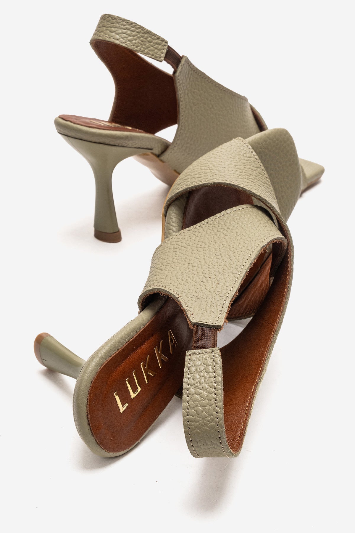 LUKKA SHOES Hakiki Deri Perla Kadın Avokado Çapraz Topuklu Ayakkabı