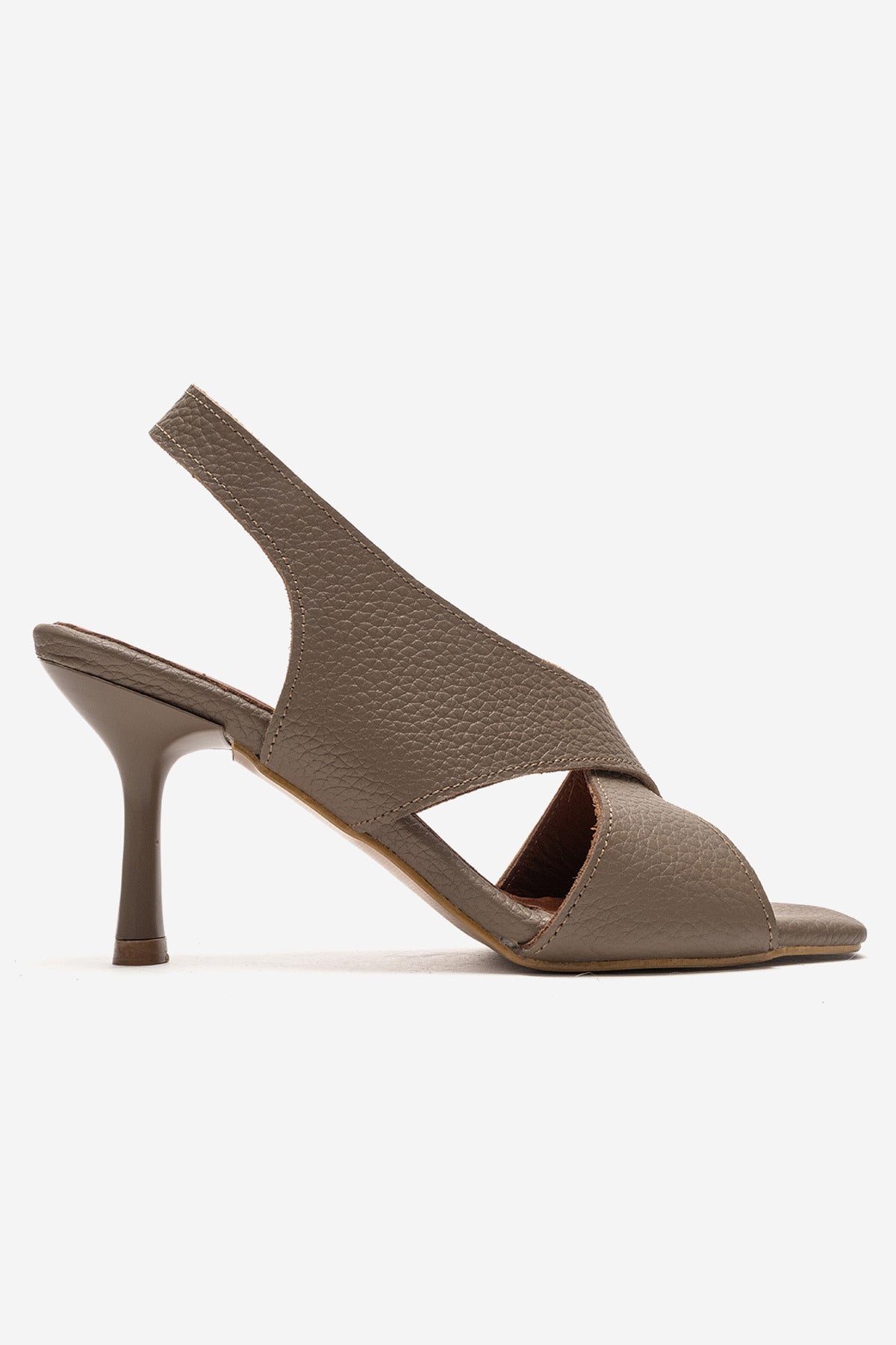 LUKKA SHOES Hakiki Deri Perla Kadın Vizon Çapraz Topuklu Ayakkabı