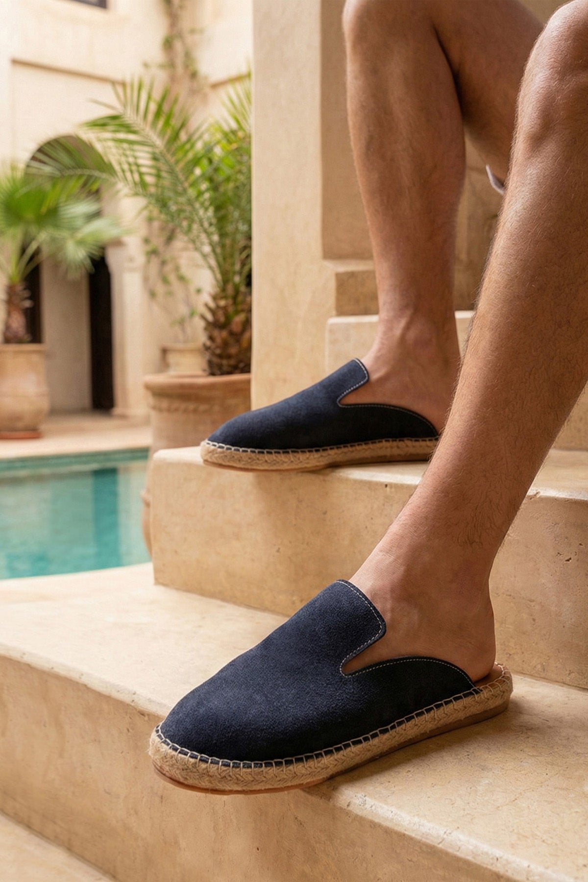 LUKKA SHOES Erkek Terra El Yapımı Lacivert Suni Deri Tozu Espadril Terlik