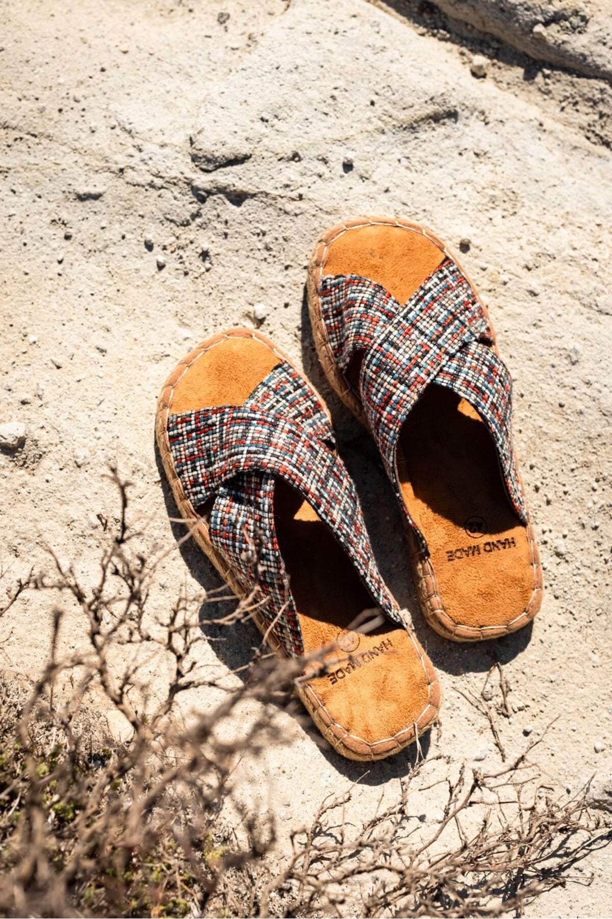 LUKKA SHOES Zeta Kırmızı Çizgili Çapraz Keten Erkek Terlik
