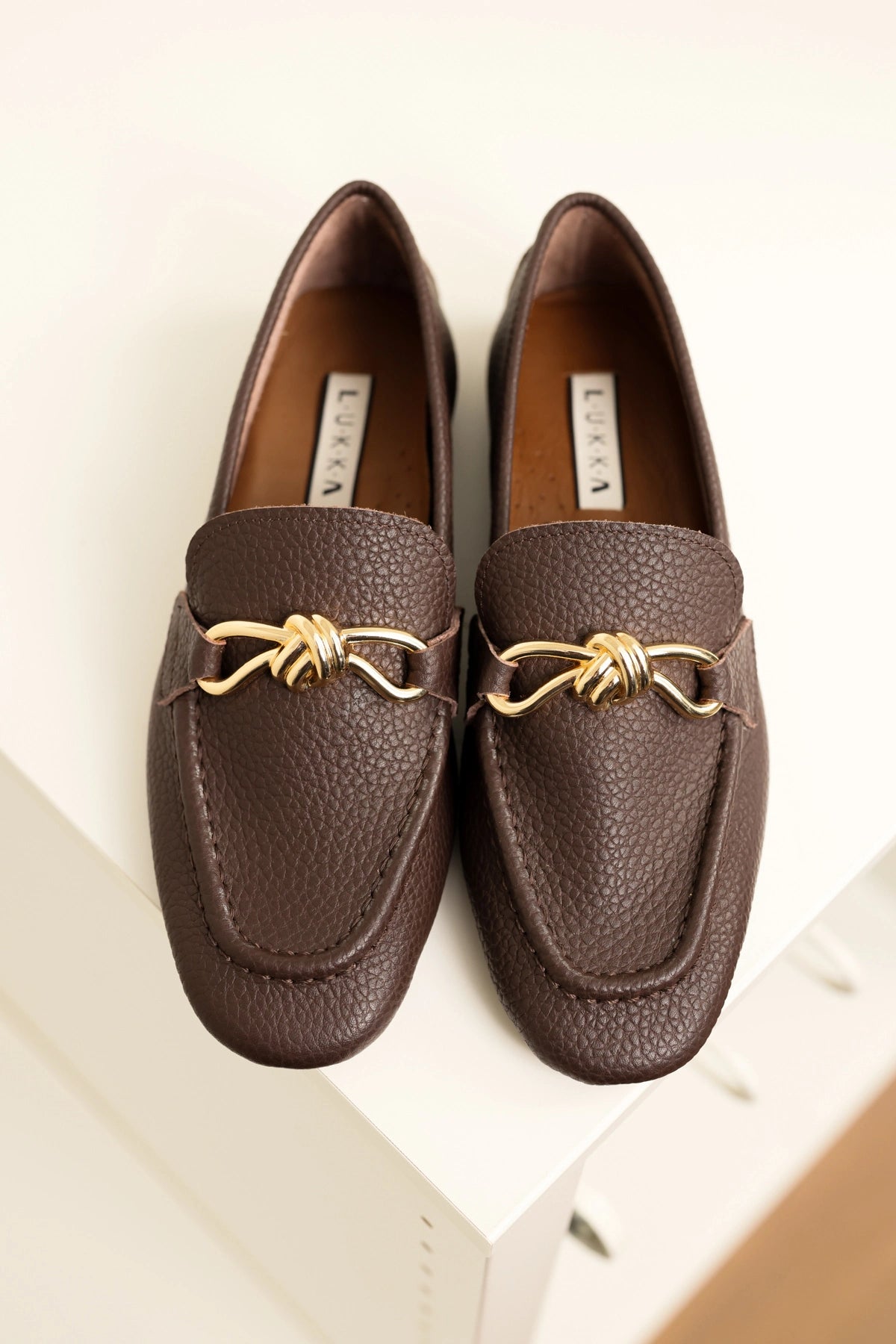 LUKKA SHOES Hakiki Deri Cameron Kadın Acı Kahve Metal Tokalı Loafer Babet