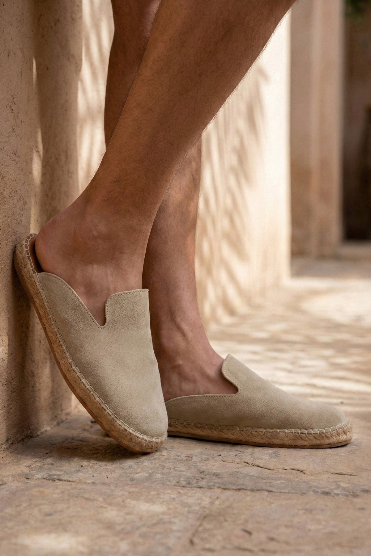 LUKKA SHOES Erkek Terra El Yapımı Bej Suni Deri Tozu Espadril Terlik
