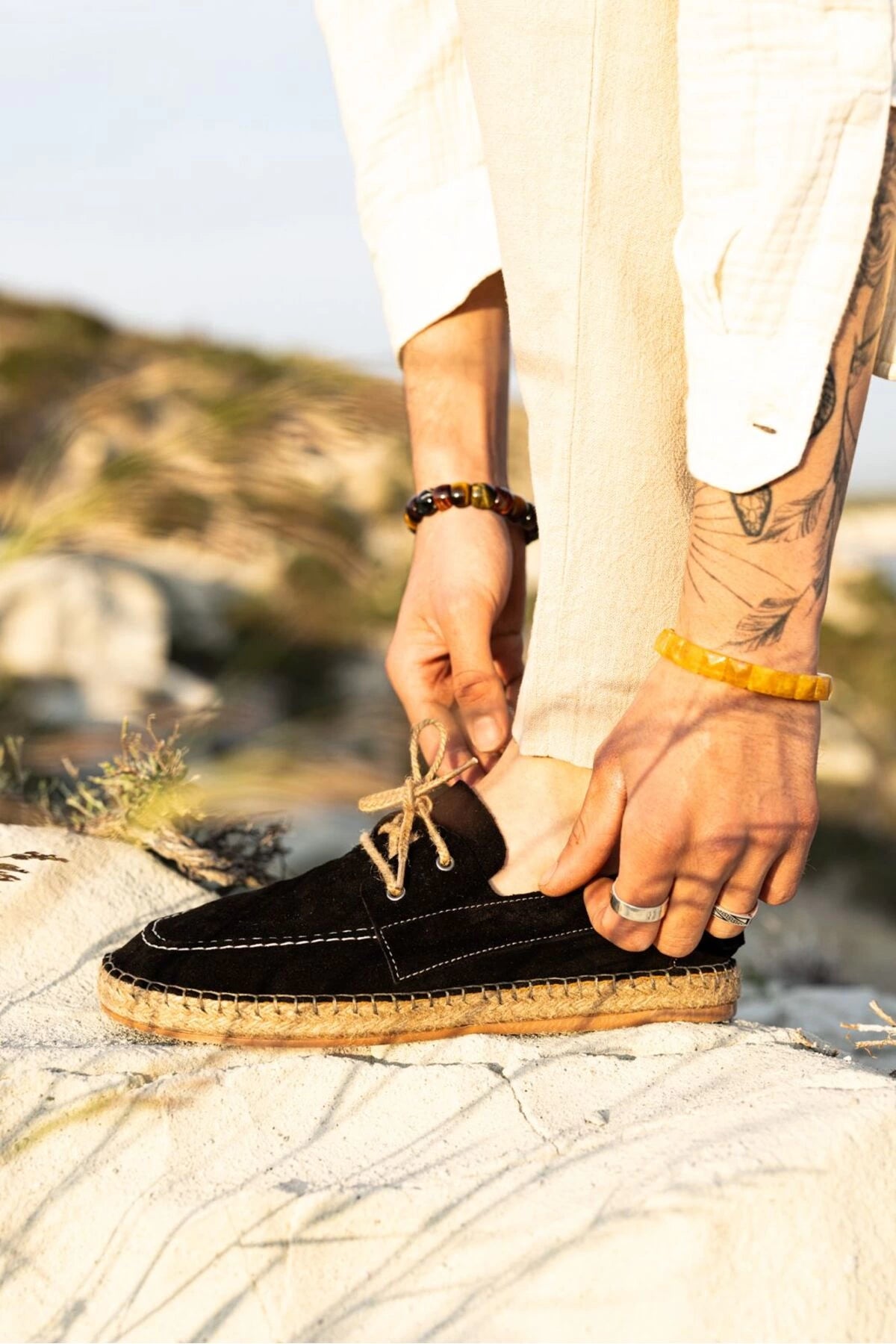 LUKKA SHOES Fleur Hakiki Deri Siyah Bağcıklı Espadril