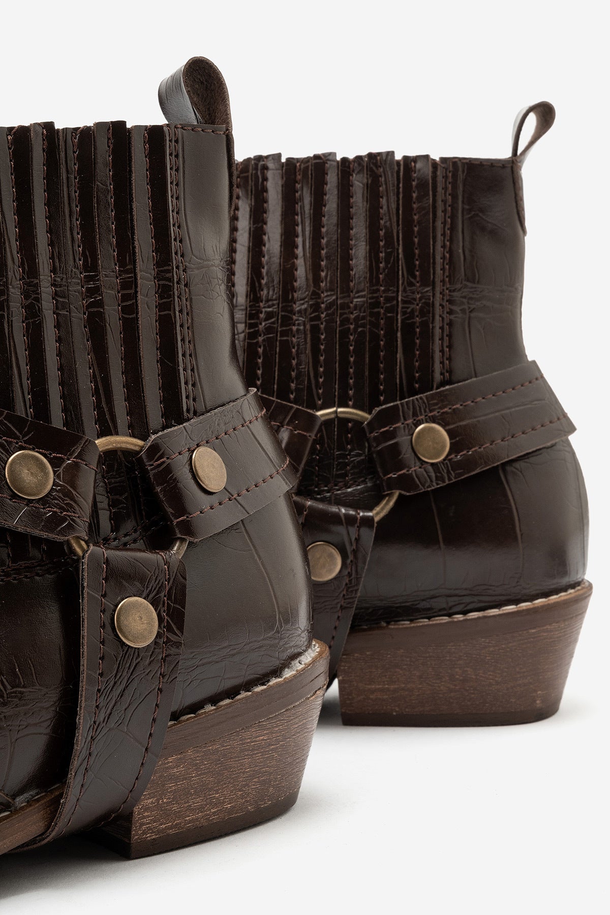 LUKKA SHOES Bert Erkek Acı Kahve Kroko Kovboy Dallas Western Tak Çıkar Detaylı Ahşap Topuk El Yapımı Bot
