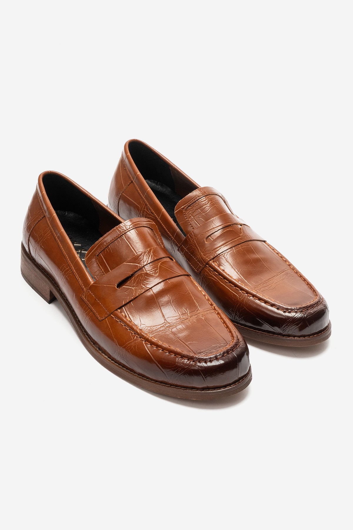 LUKKA SHOES Daniel Erkek Taba Kroko El yapımı Makosen Loafer Ayakkabı