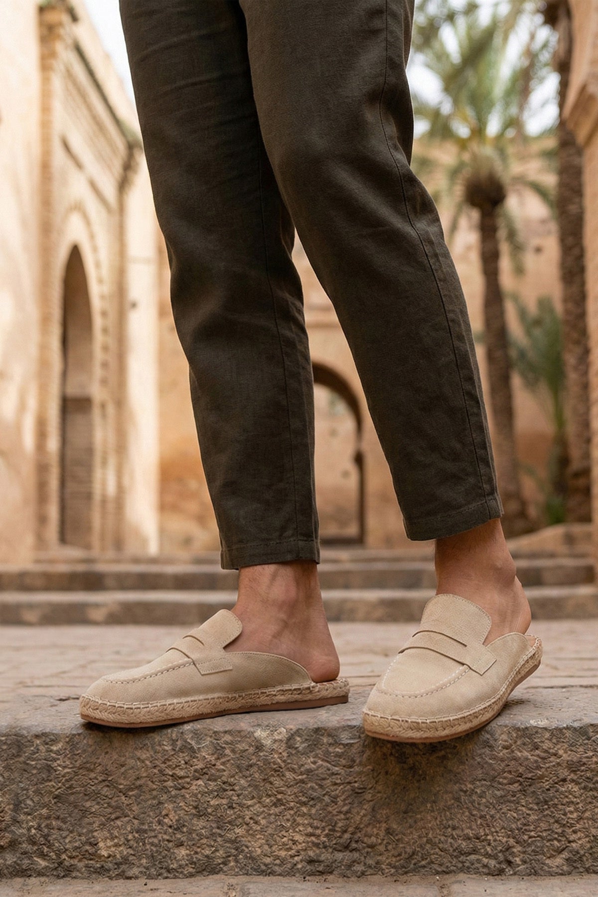 LUKKA SHOES Erkek Amaya El Yapımı Bej Suni Deri Tozu Espadril Loafer Terlik