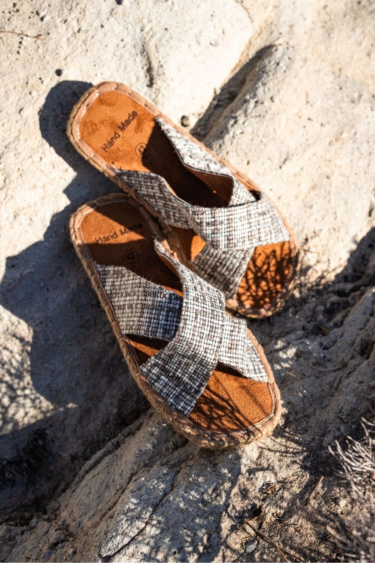 LUKKA SHOES Zeta Gri Çizgili Çapraz Keten Erkek Terlik
