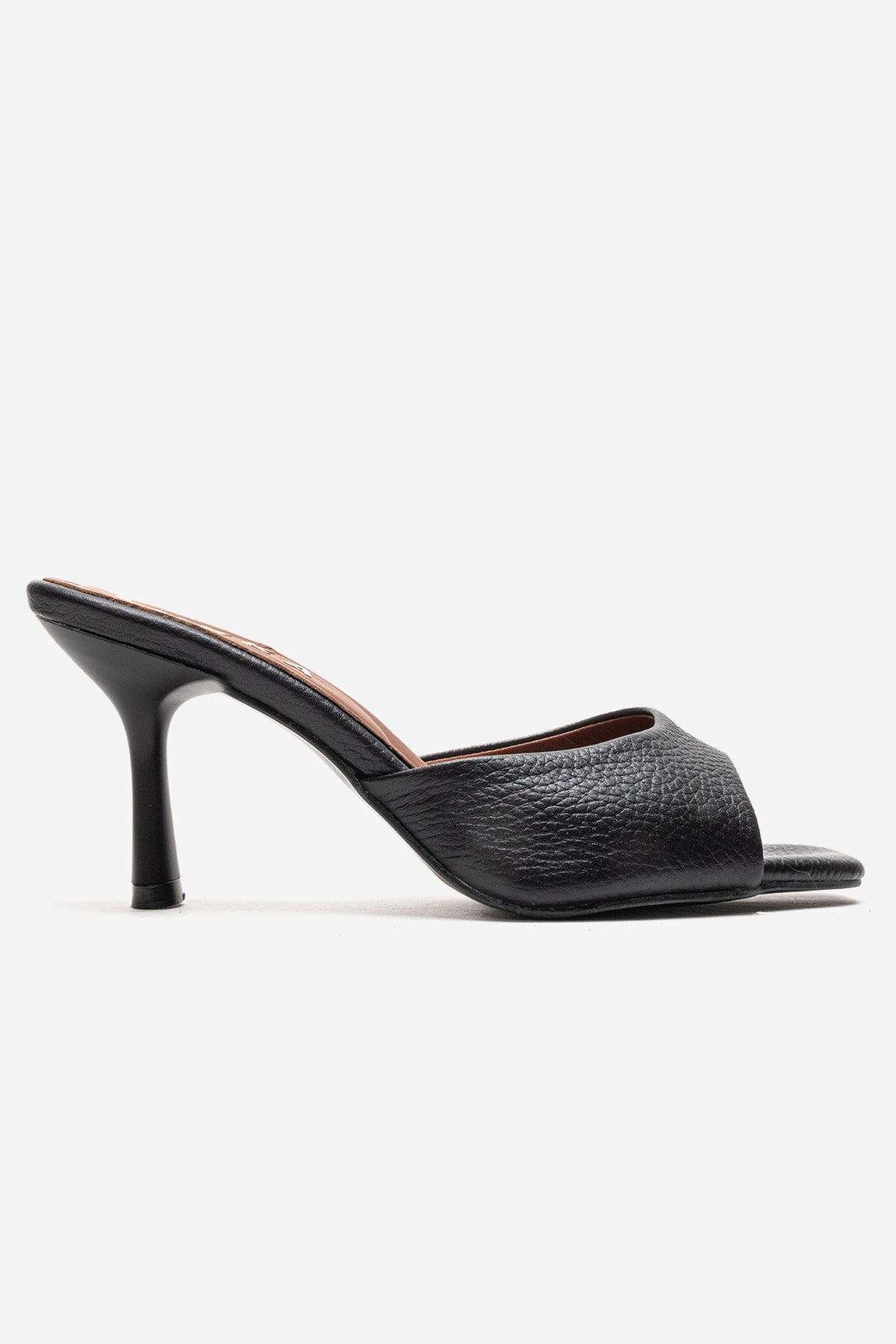 LUKKA SHOES Hakiki Deri Kadın Lenora Siyah Tek yüz Kare İnce Topuklu Terlik