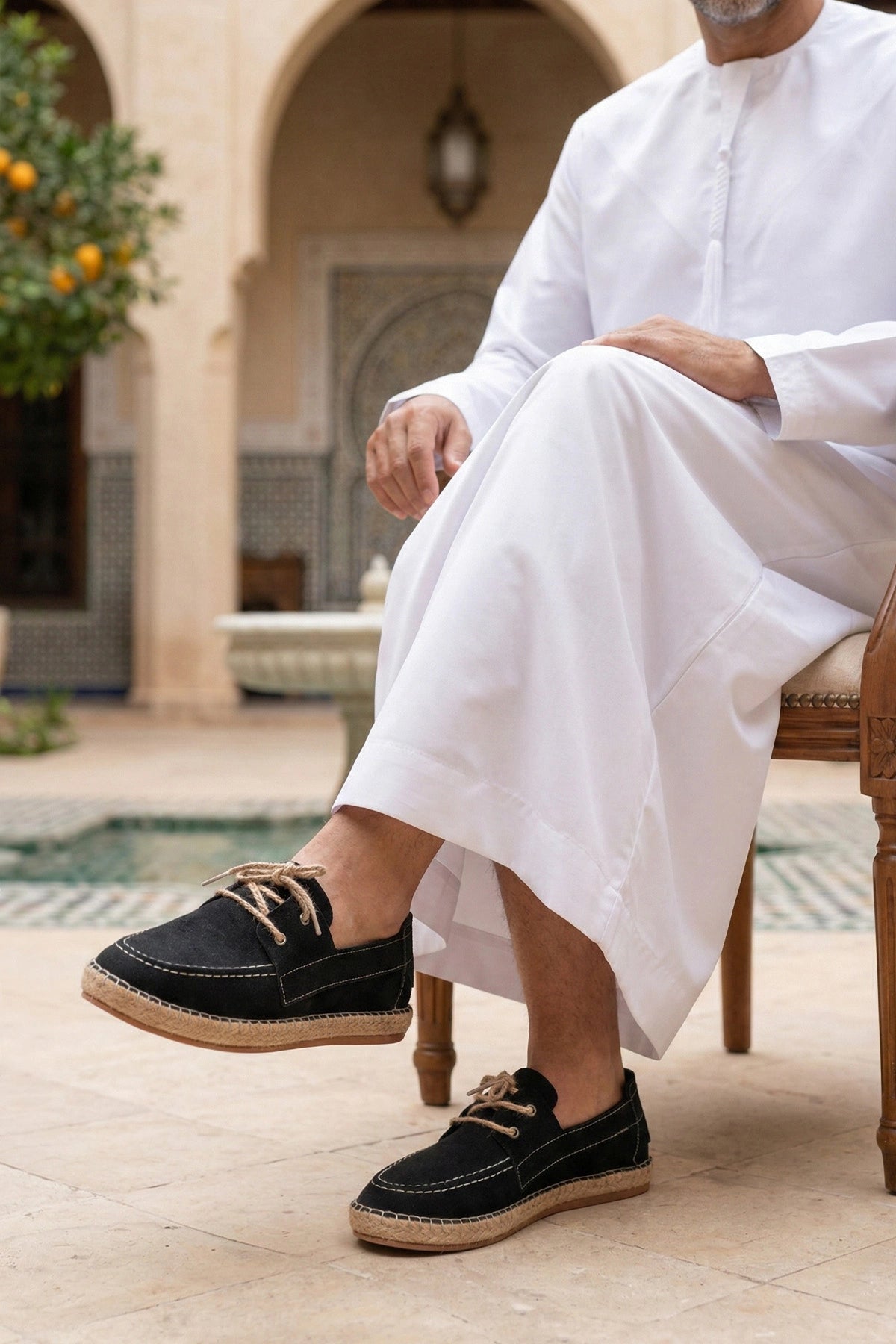 LUKKA SHOES Sahra Erkek Suni Deri Siyah Bağcıklı Espadril