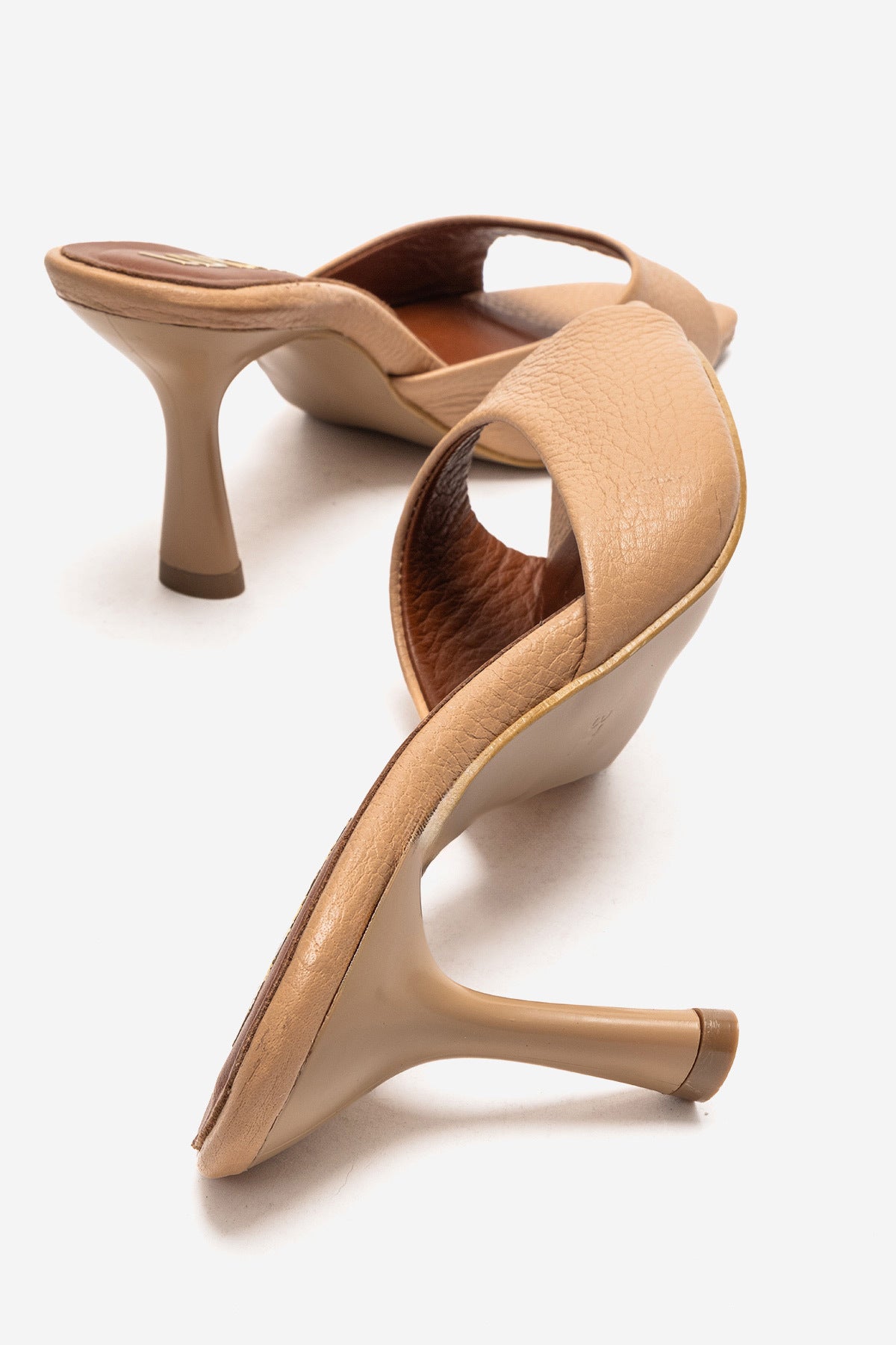 LUKKA SHOES Hakiki Deri Kadın Lenora Nude Tek yüz Kare İnce Topuklu Terlik