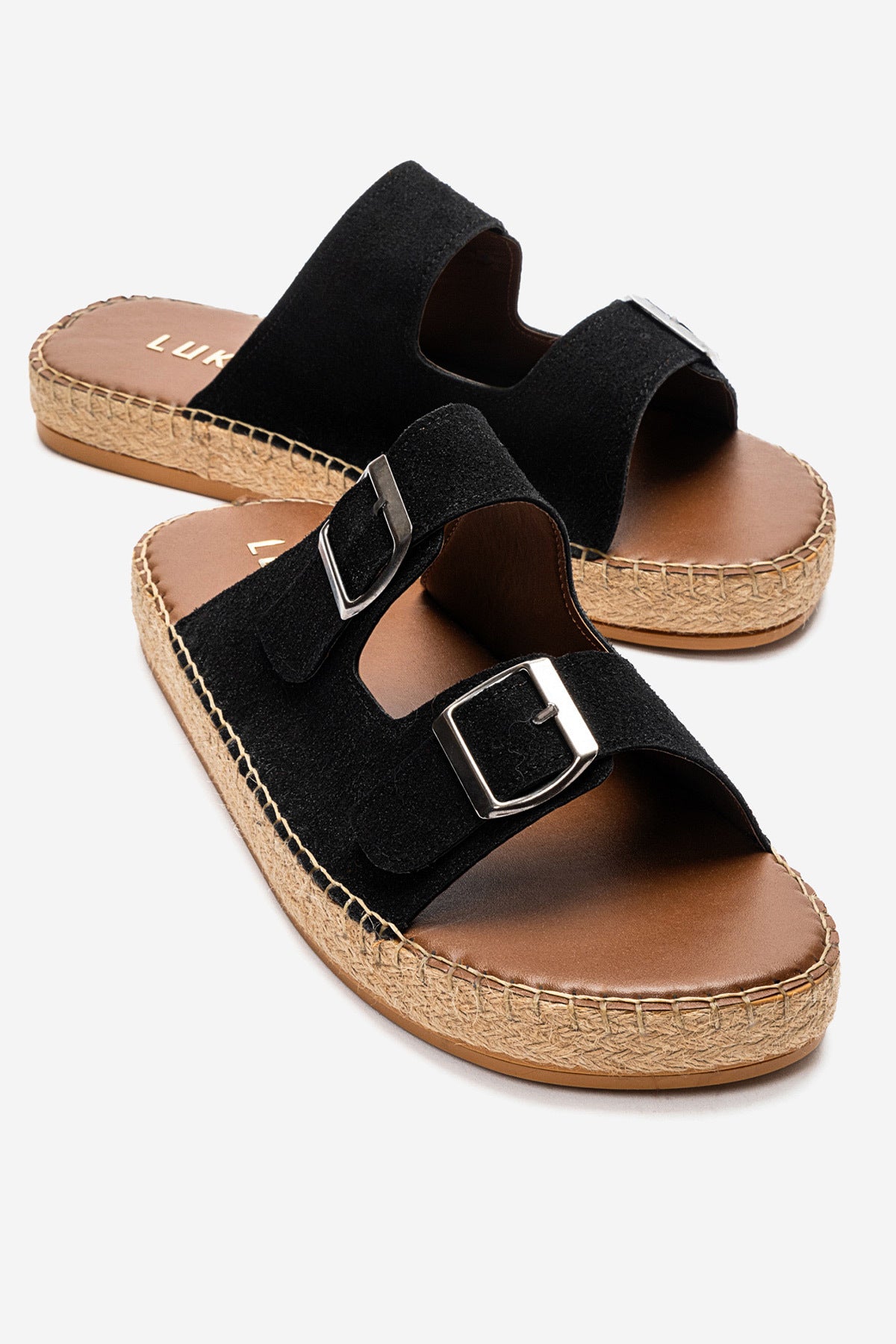 LUKKA SHOES Matti Siyah Süet Tokalı Hafif Mantar Taban Erkek Terlik