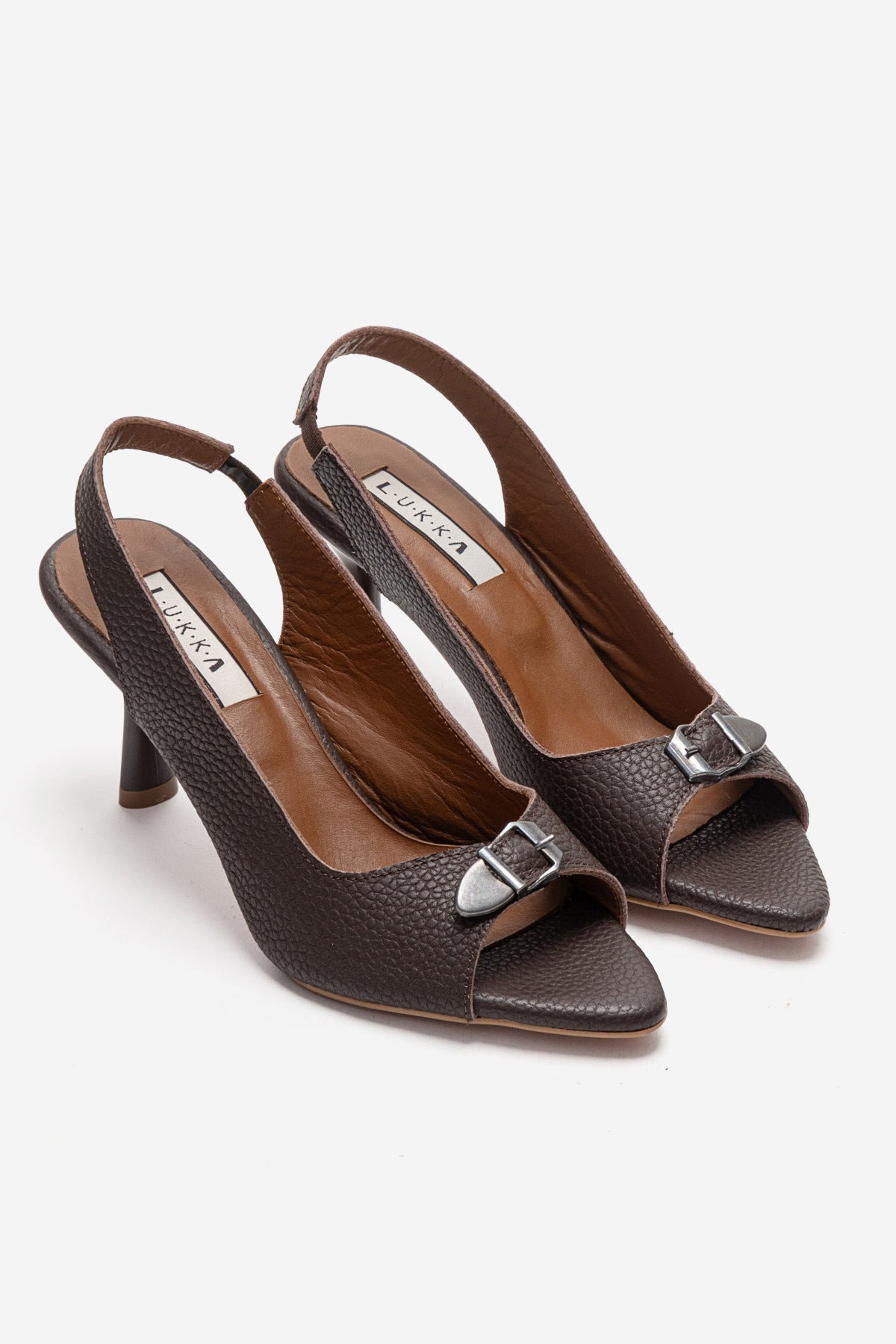 LUKKA SHOES Hakiki Deri Agnes Kadın Toka Detay Acı Kahve Topuklu Sandalet