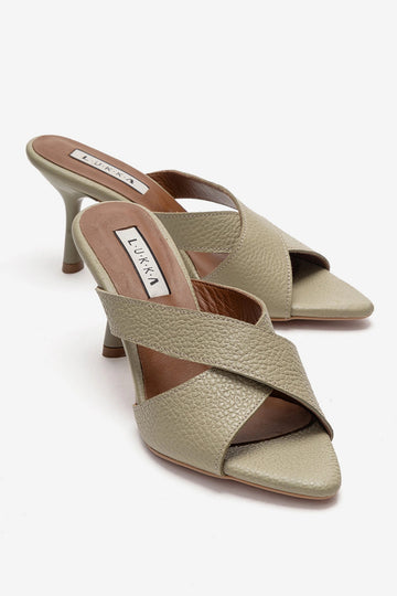 LUKKA SHOES Hakiki Deri Mila Kadın Avakado Çapraz Topuklu Terlik