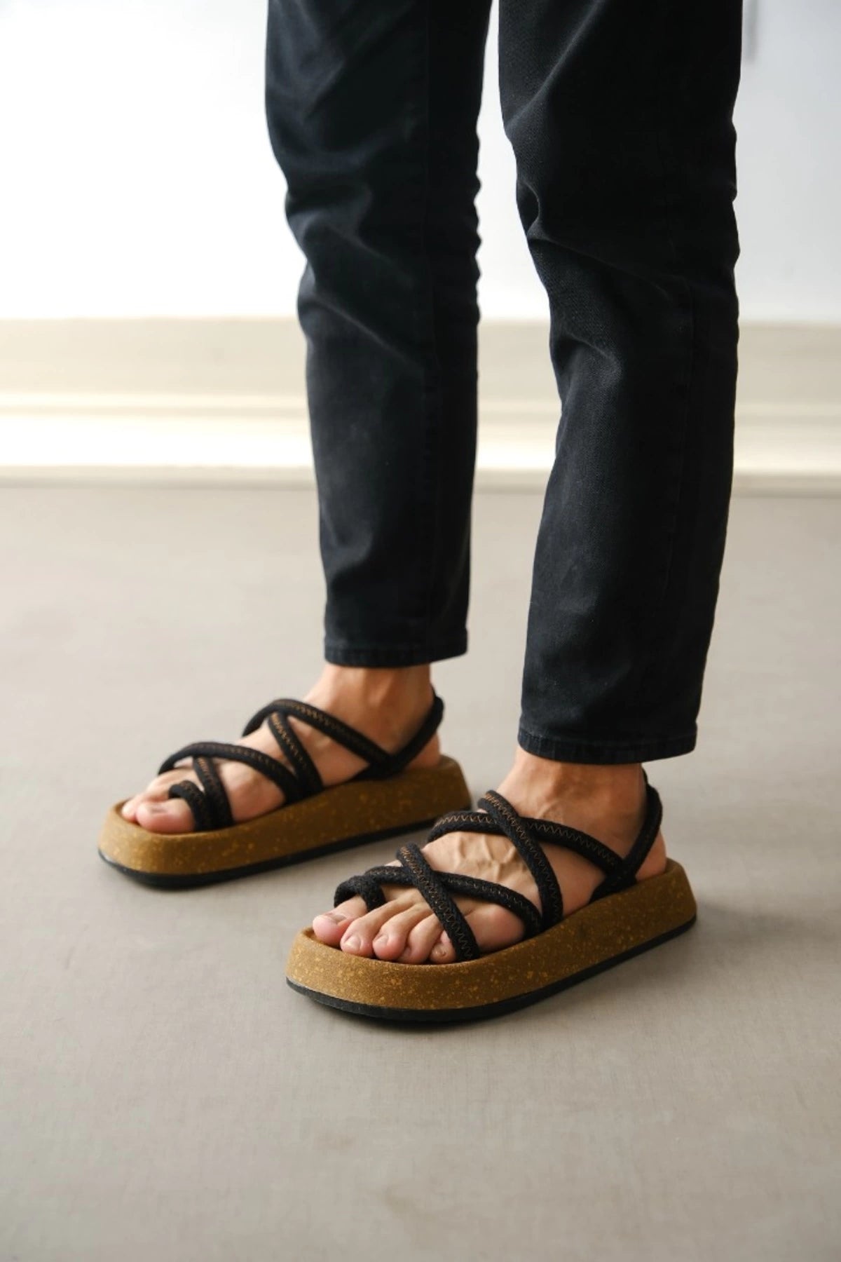 LUKKA SHOES Edwin Erkek Pamuk İp Halat Mantar taban sandalet