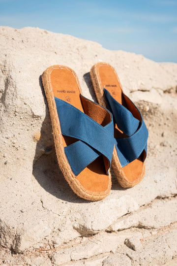 LUKKA SHOES Zeta Mavi Çapraz Keten Erkek Terlik