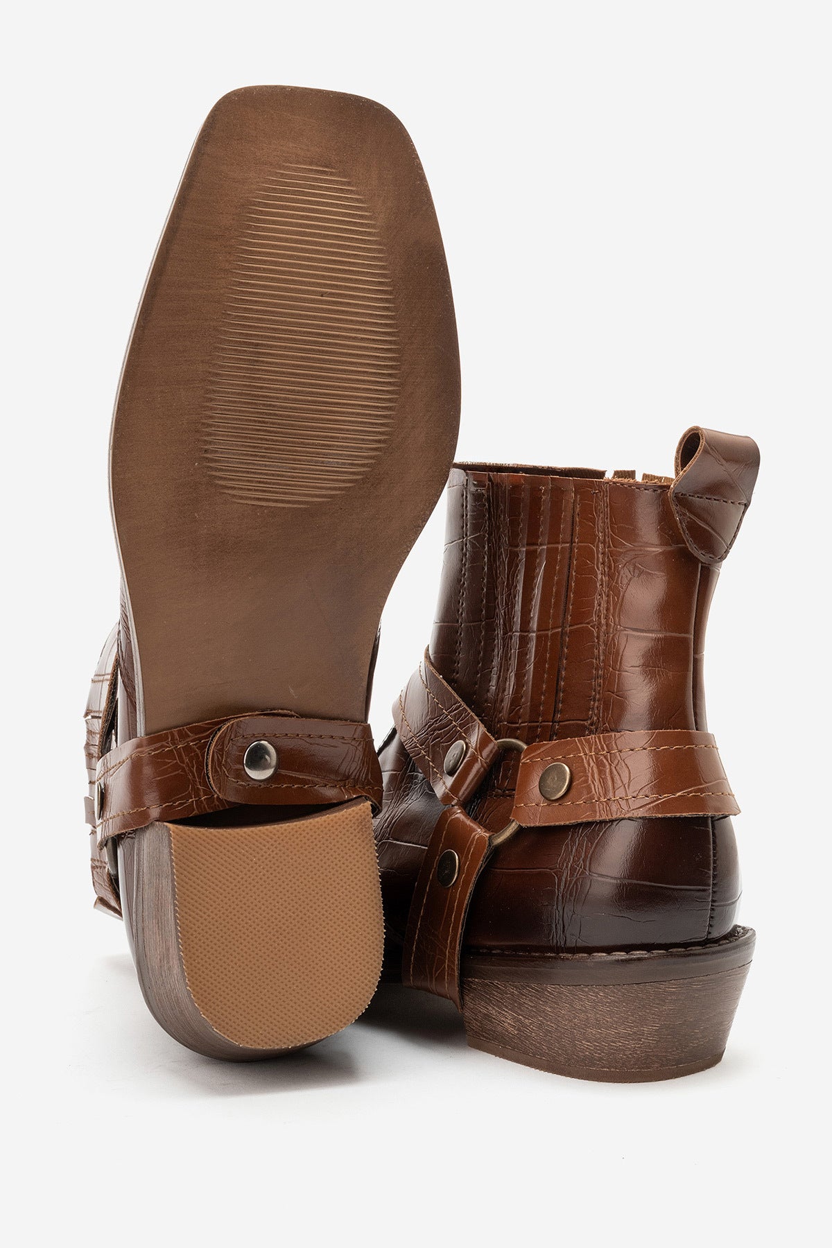 LUKKA SHOES Bert Erkek Taba Kroko Kovboy Dallas Western Tak Çıkar Detaylı Ahşap Topuk El Yapımı Bot