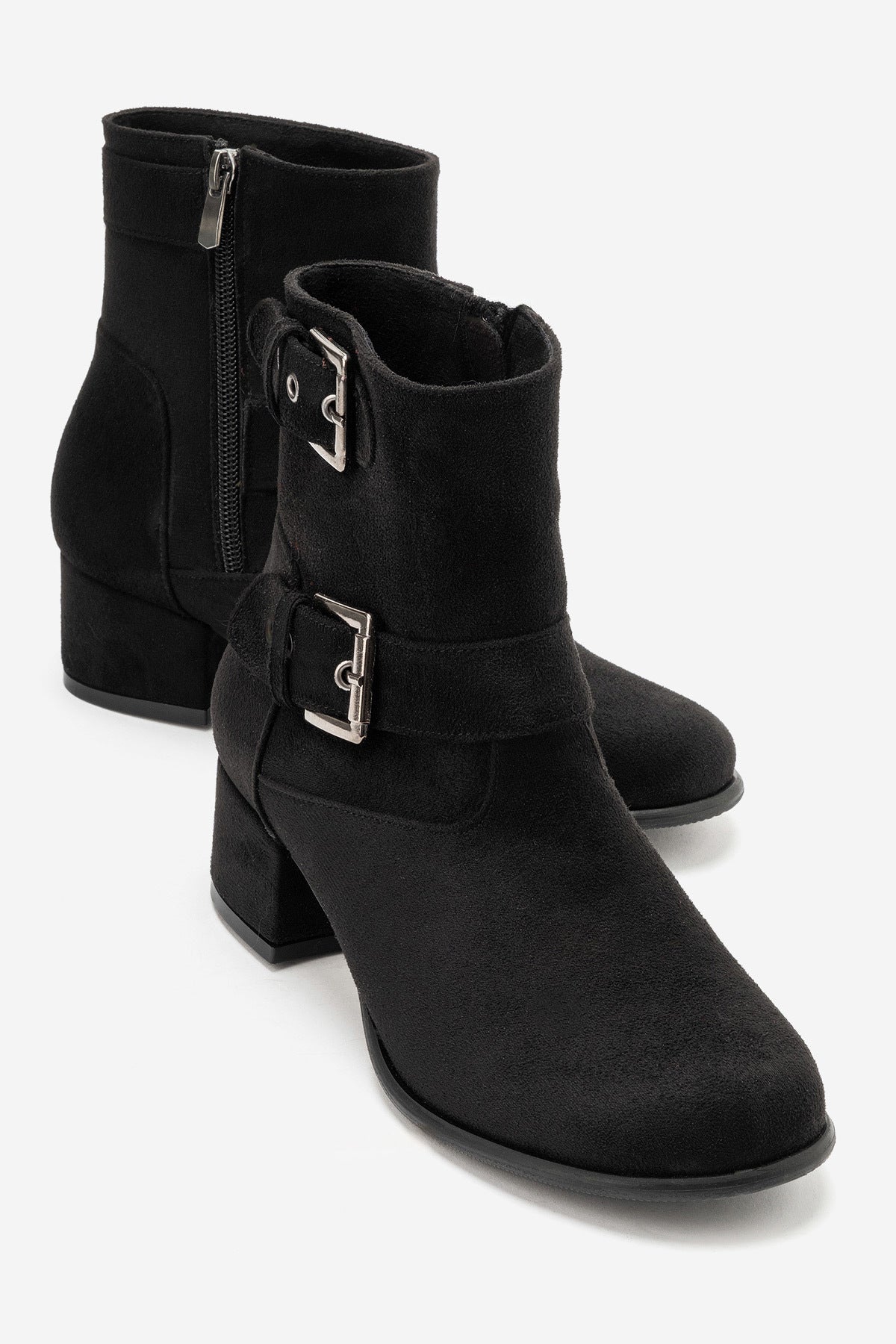 LUKKA SHOES Hope Kadın Siyah Süet Toka Aksesuarlı Fermuarlı Topuklu Bot
