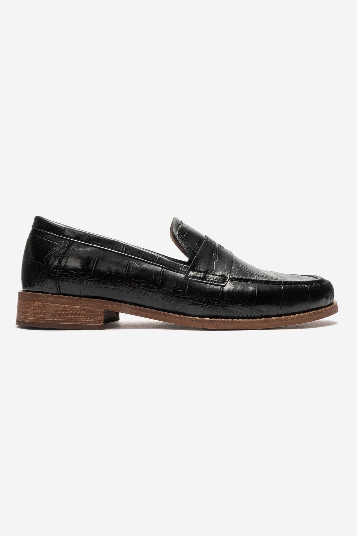 LUKKA SHOES Daniel Erkek Siyah Kroko El yapımı Makosen Loafer Ayakkabı