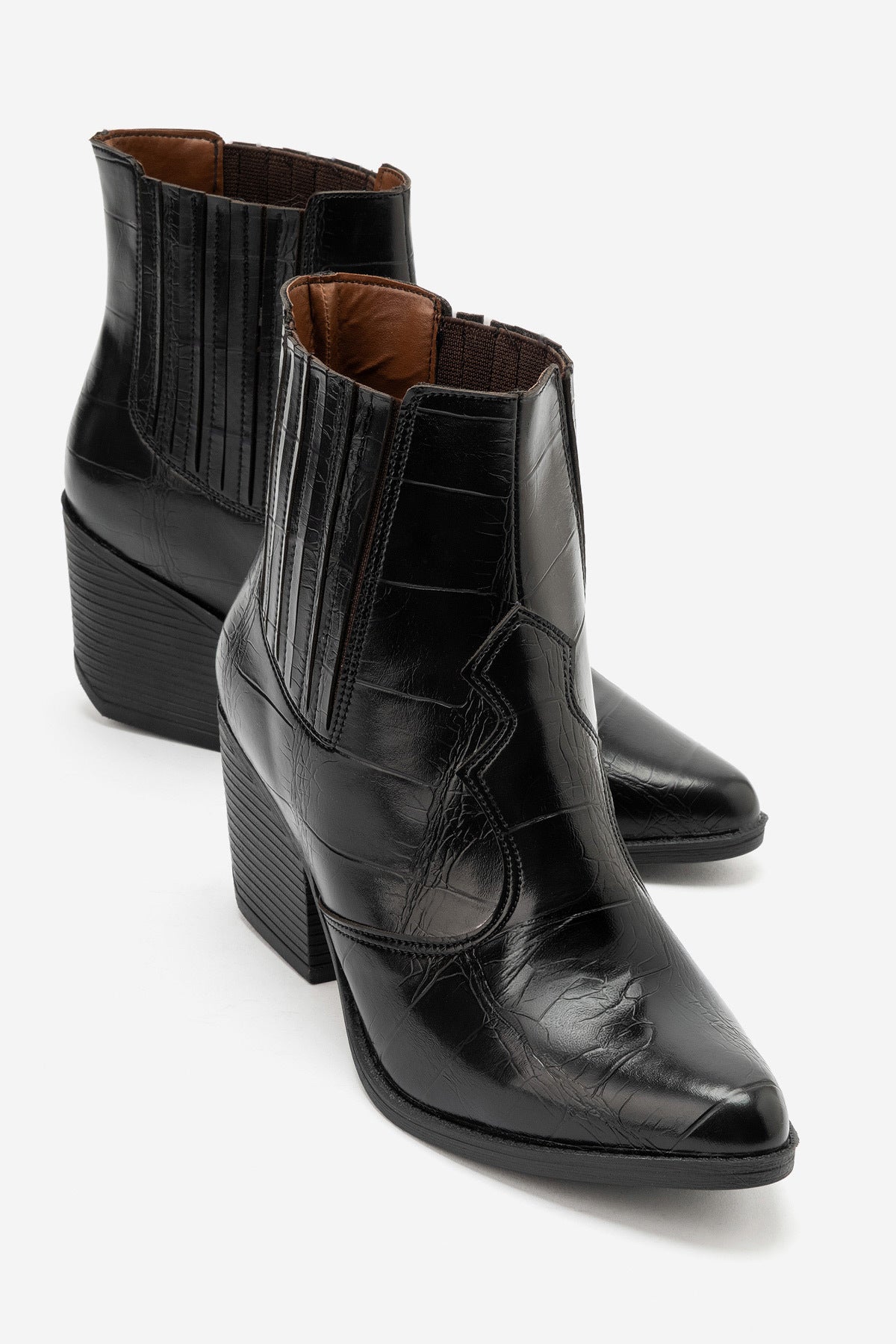 LUKKA SHOES Athena Kadın Siyah Kroko Western Dallas Bot