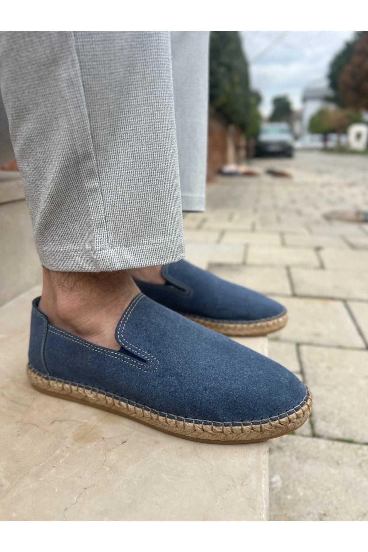 LUKKA SHOES Daisy Erkek Suni Deri Mavi Lastikli Espadril