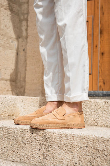 LUKKA SHOES Rose Bej Hakiki Deri Süet Erkek Loafer ayakkabı espadril