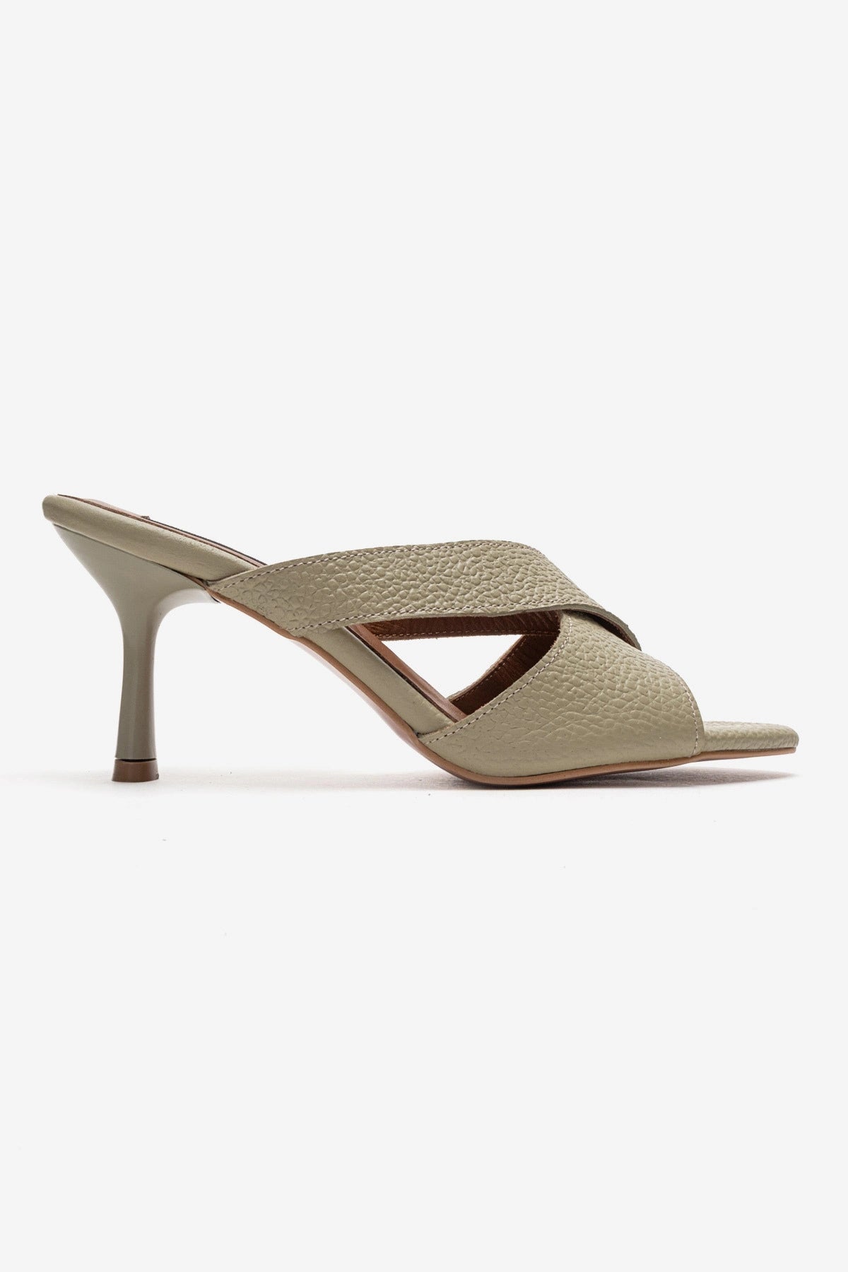 LUKKA SHOES Hakiki Deri Mila Kadın Avakado Çapraz Topuklu Terlik