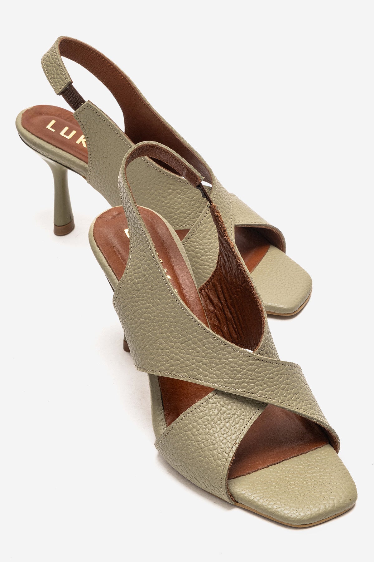 LUKKA SHOES Hakiki Deri Perla Kadın Avokado Çapraz Topuklu Ayakkabı
