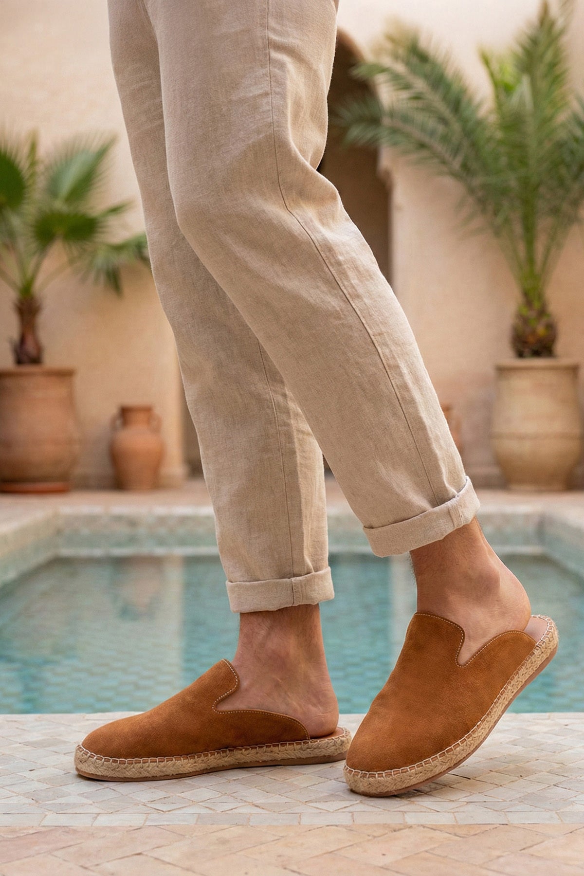 LUKKA SHOES Erkek Terra El Yapımı Taba Suni Deri Tozu Espadril Terlik