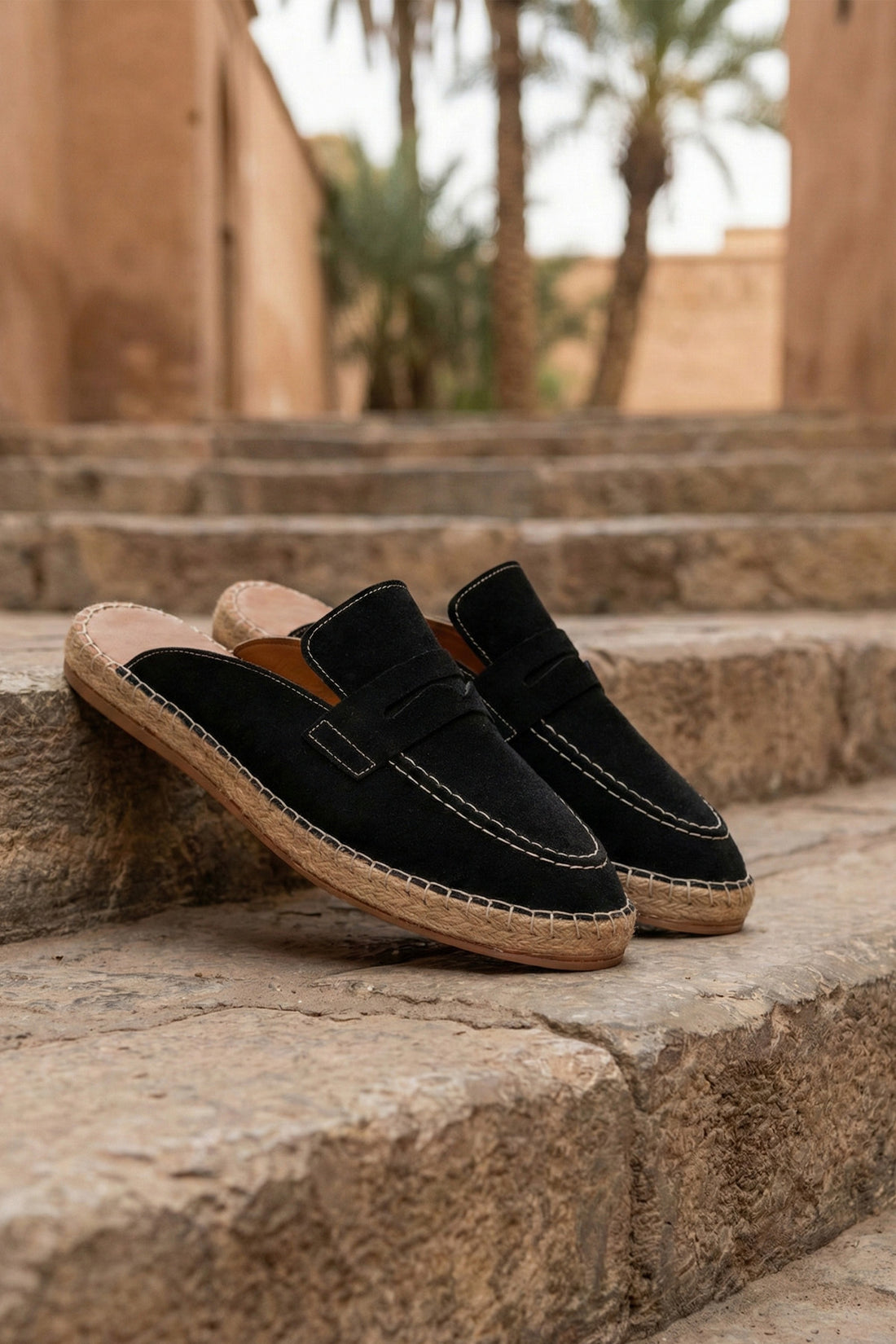 LUKKA SHOES Erkek Amaya El Yapımı Siyah Suni Deri Tozu Espadril Loafer Terlik