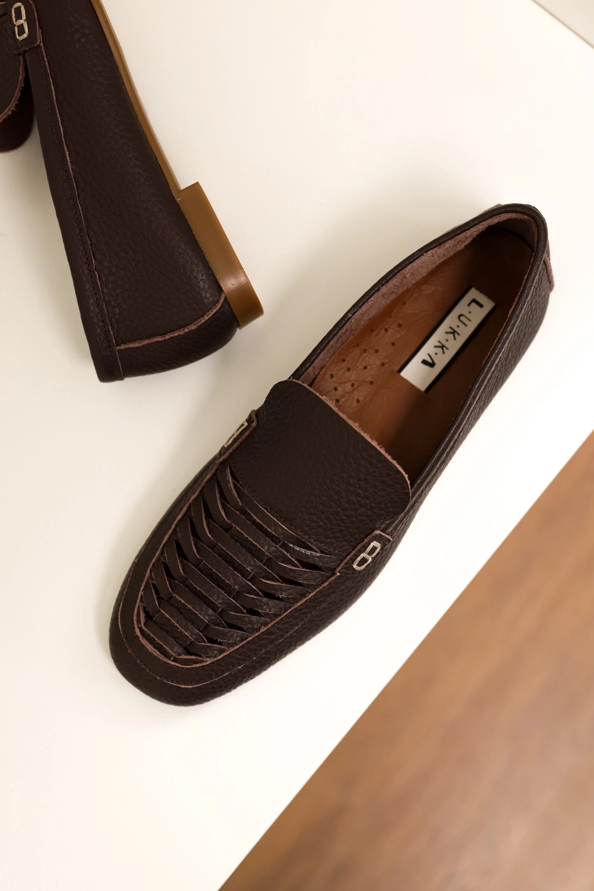 LUKKA SHOES Hakiki Deri Kadın Alvin Acı Kahve El yapımı Babet
