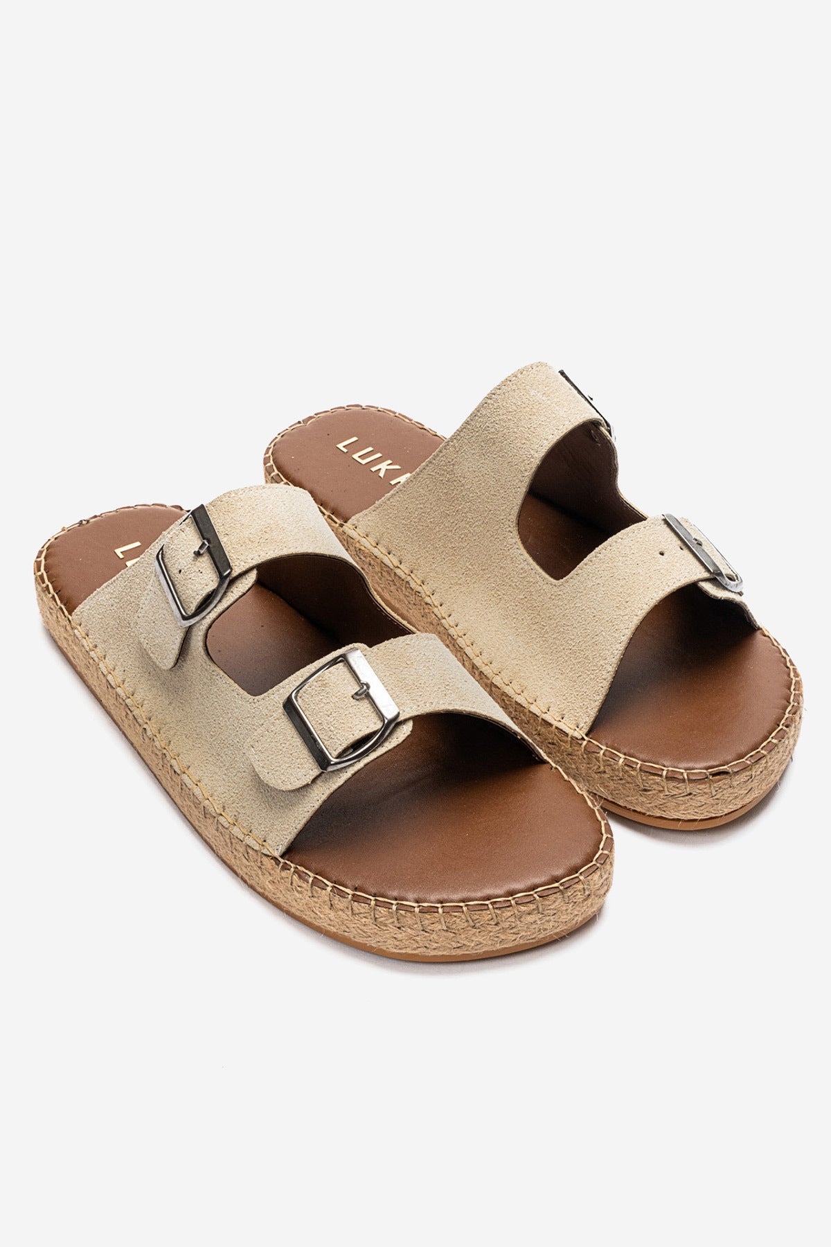 LUKKA SHOES Matti Bej Süet Tokalı Hafif Mantar Taban Erkek Terlik
