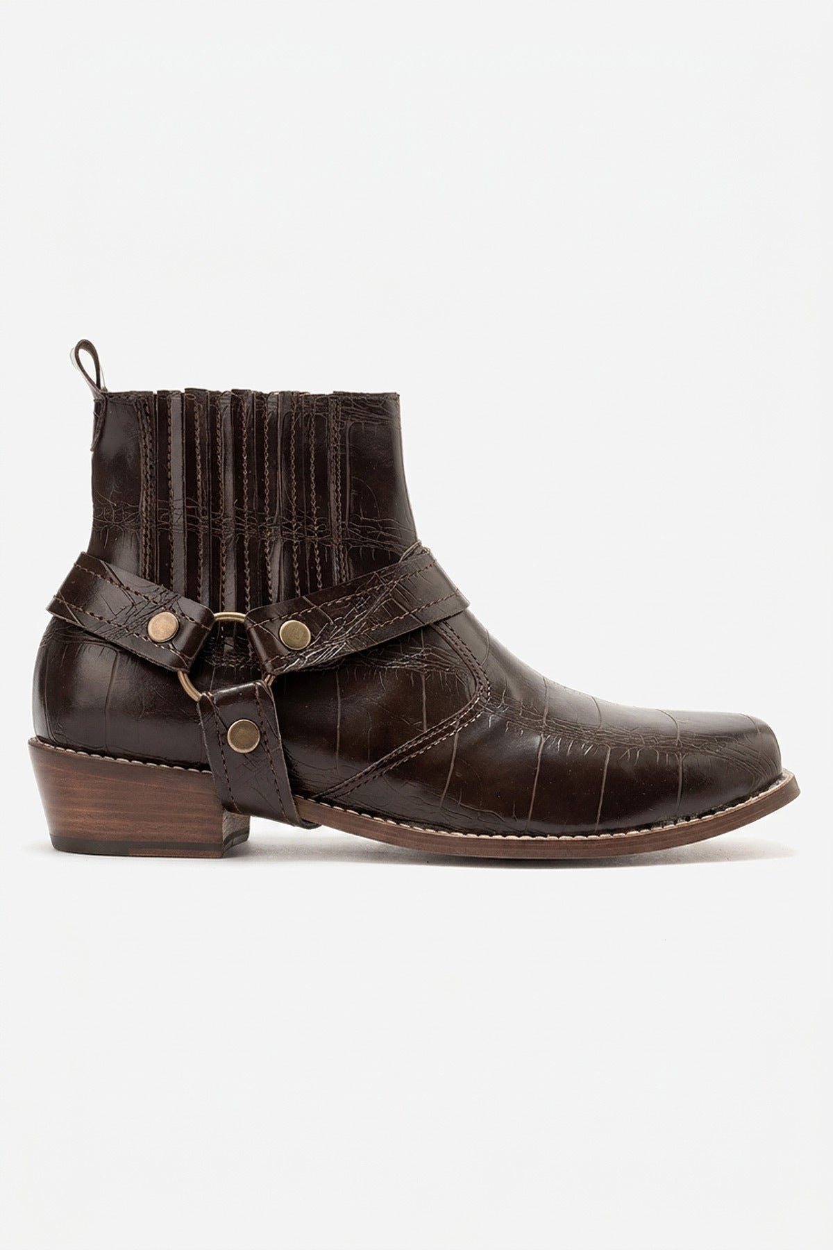 LUKKA SHOES Bert Erkek Acı Kahve Kroko Kovboy Dallas Western Tak Çıkar Detaylı Ahşap Topuk El Yapımı Bot
