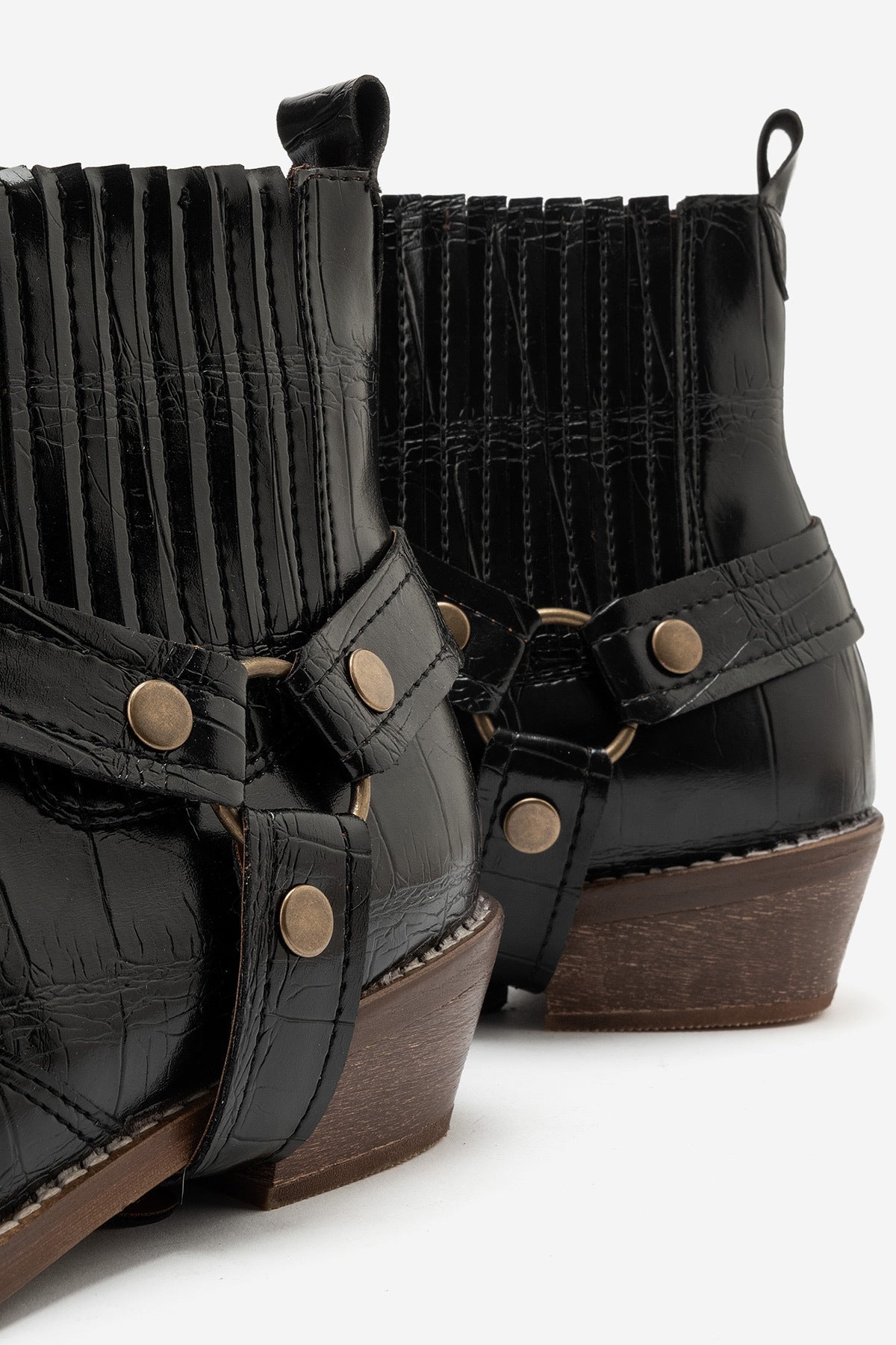 LUKKA SHOES Bert Erkek Siyah Kroko Kovboy Dallas Western Tak Çıkar Detaylı Ahşap Topuk El Yapımı Bot