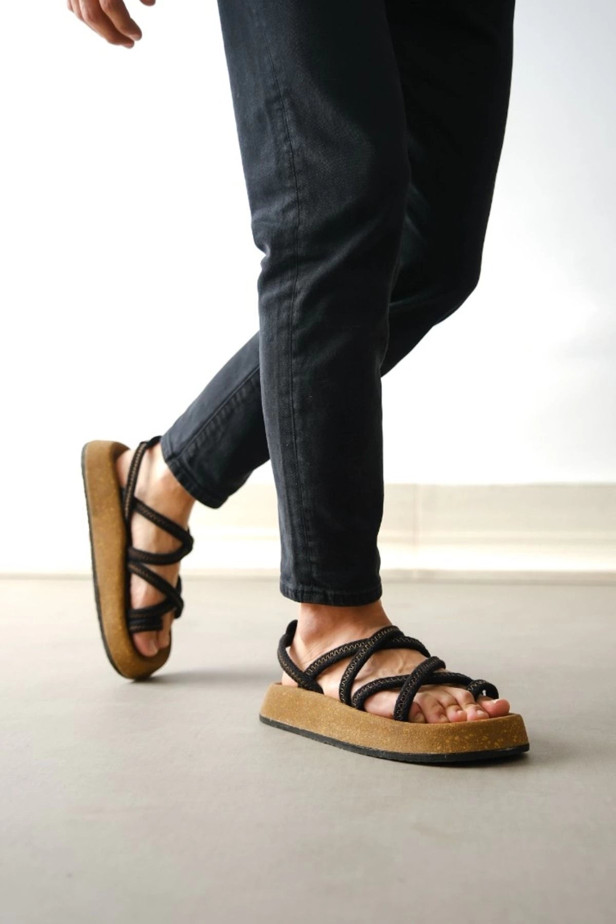 LUKKA SHOES Edwin Erkek Pamuk İp Halat Mantar taban sandalet