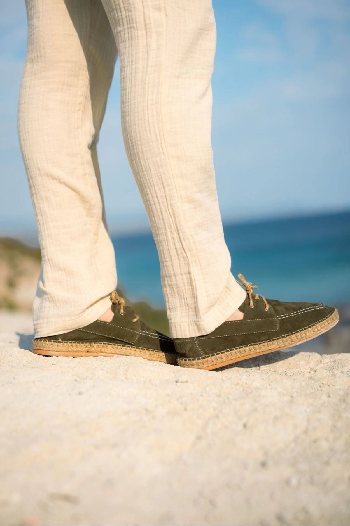 LUKKA SHOES Fleur Hakiki Deri Haki Bağcıklı Espadril