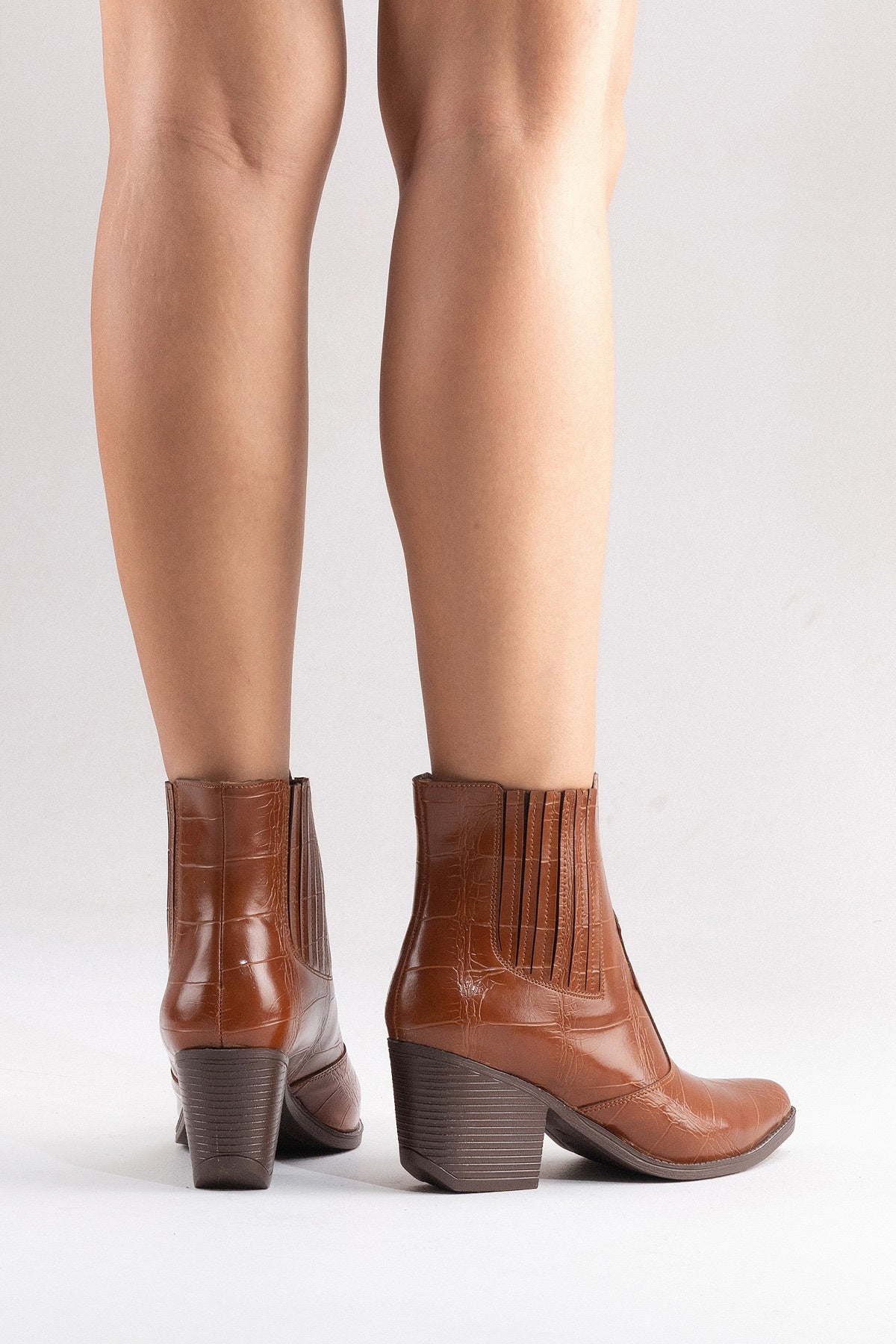 LUKKA SHOES Athena Kadın Taba Kroko Western Dallas Bot