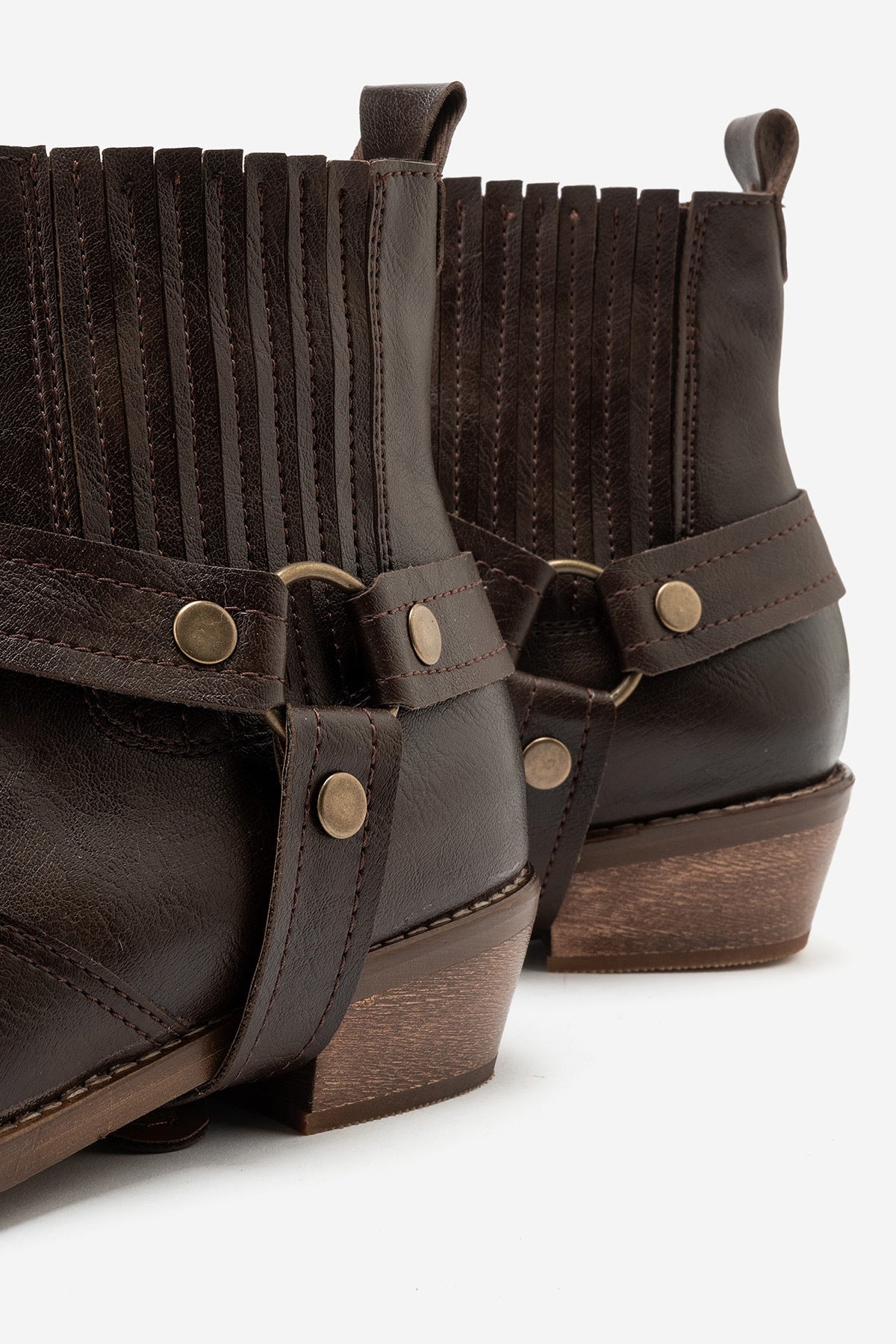 LUKKA SHOES Bert Erkek Acı Kahve Suni Deri Kovboy Dallas Western Tak Çıkar Detaylı Ahşap Topuk El Yapımı Bot