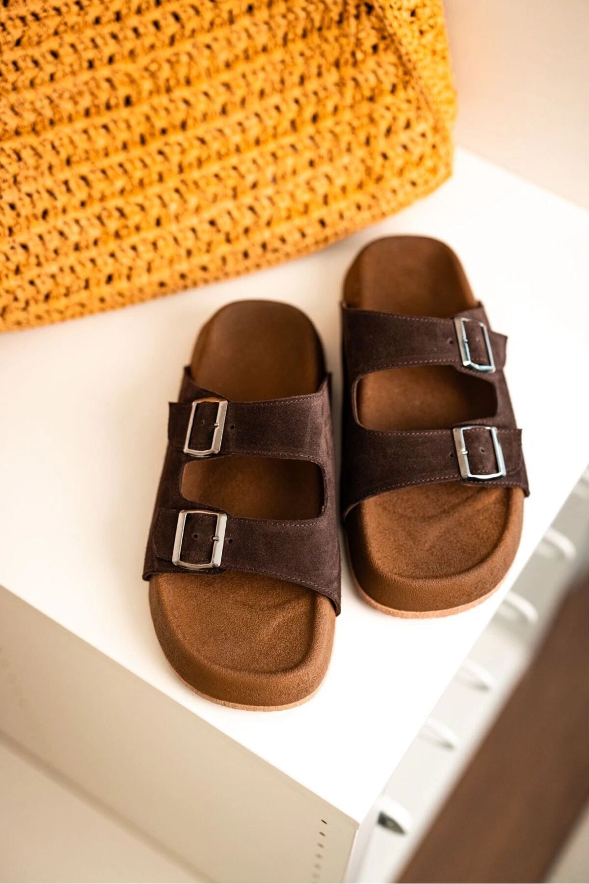 LUKKA SHOES Lorenzo Acı Kahve Çift Tokalı Hafif Mantar Taban Erkek Terlik