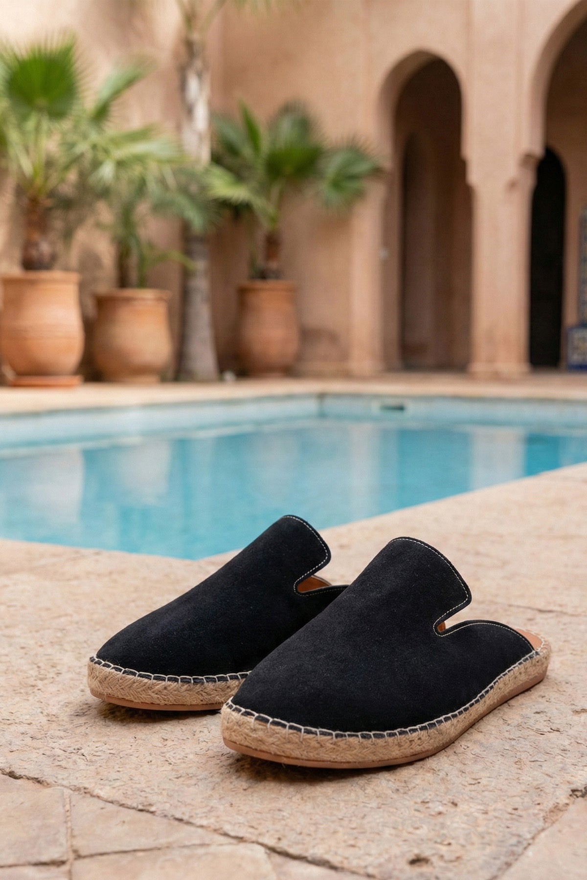 LUKKA SHOES Erkek Terra El Yapımı Siyah Suni Deri Tozu Espadril Terlik